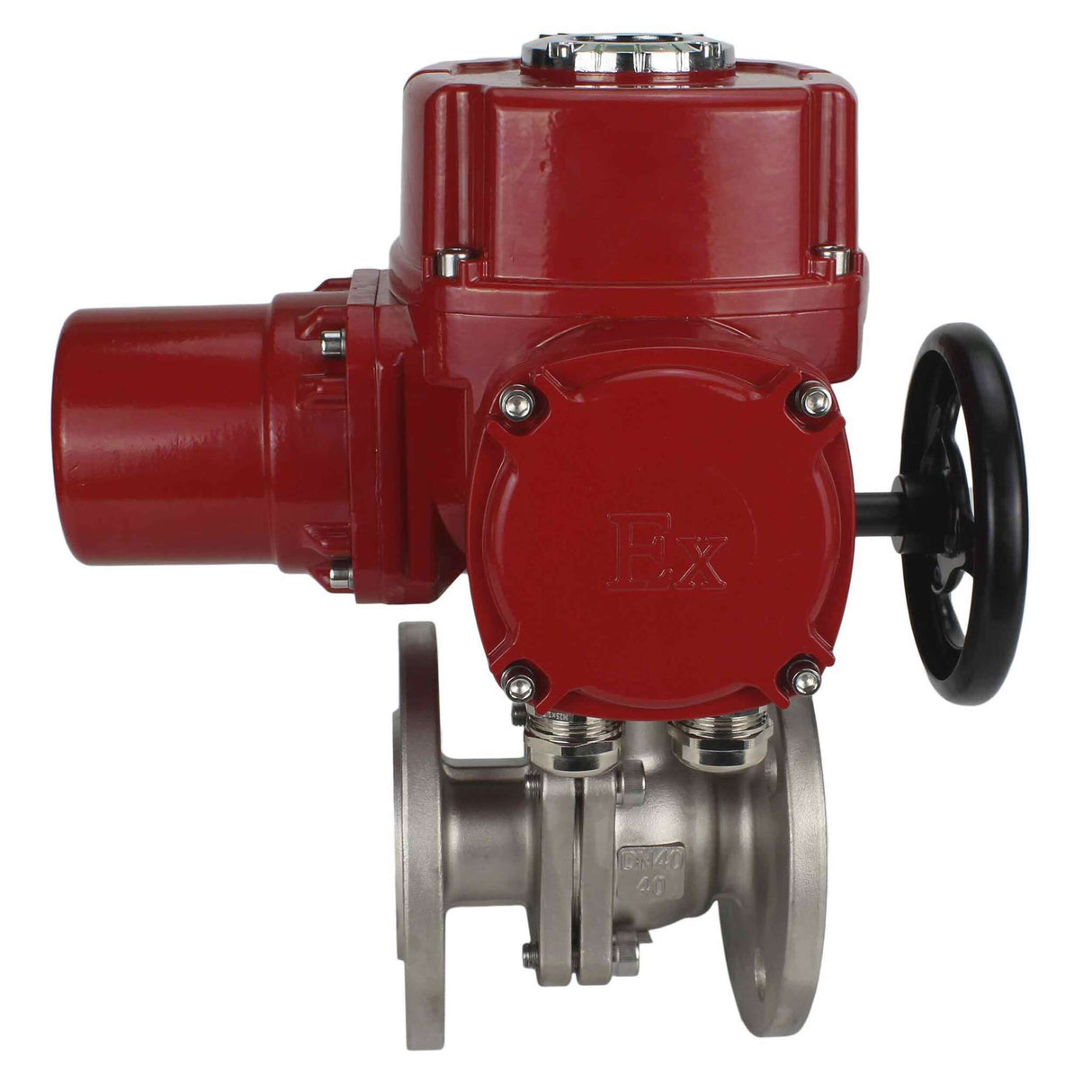 Válvula de bola de acero inoxidable Elephant BVFP.316.200, material del cuerpo - acero inoxidable AISI 316, paso completo, bridada, con actuador eléctrico de cuarto de vuelta Elephant QT-W (M) EX 380V