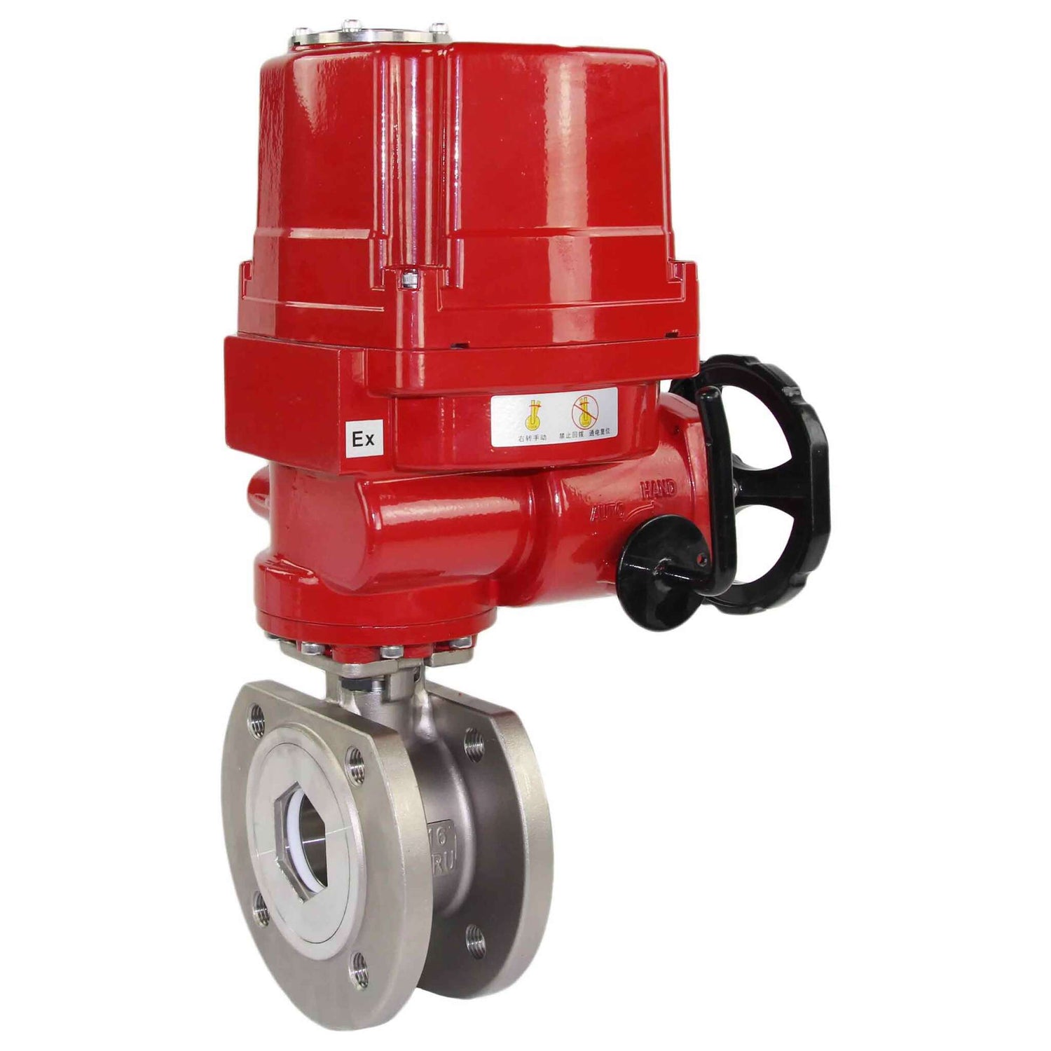 Válvula de bola de acero inoxidable Elephant kchmfp-elephant-ex-24v, material del cuerpo - acero inoxidable AISI 316, material de la bola - acero inoxidable AISI 316, junta - PTFE, accionamiento por actuador eléctrico