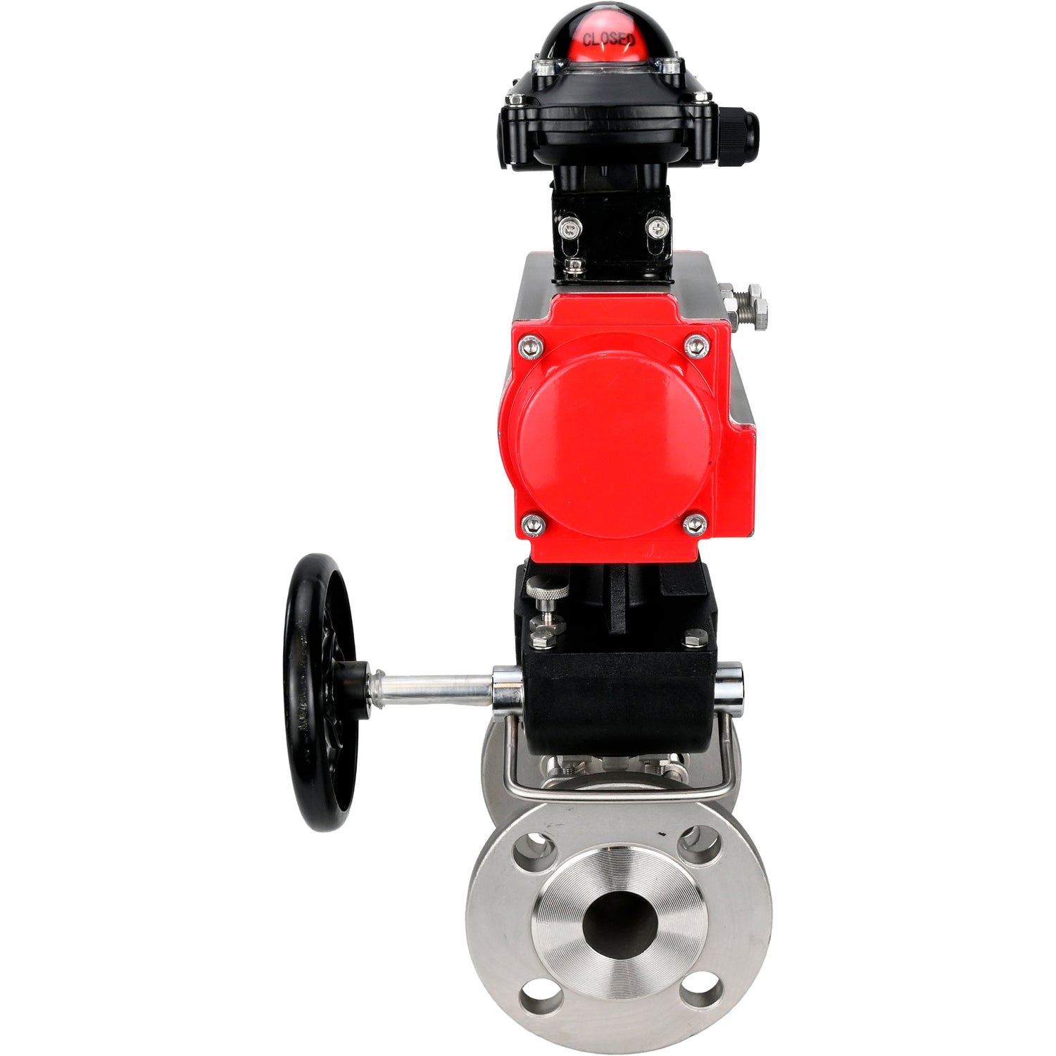 Válvula de bola de acero inoxidable Elephant ksfpt-304-180-da-apl210n-hdm, material del cuerpo - acero inoxidable AISI 304, material de la bola - acero inoxidable AISI 304, sello - PTFE, actuador neumático operado