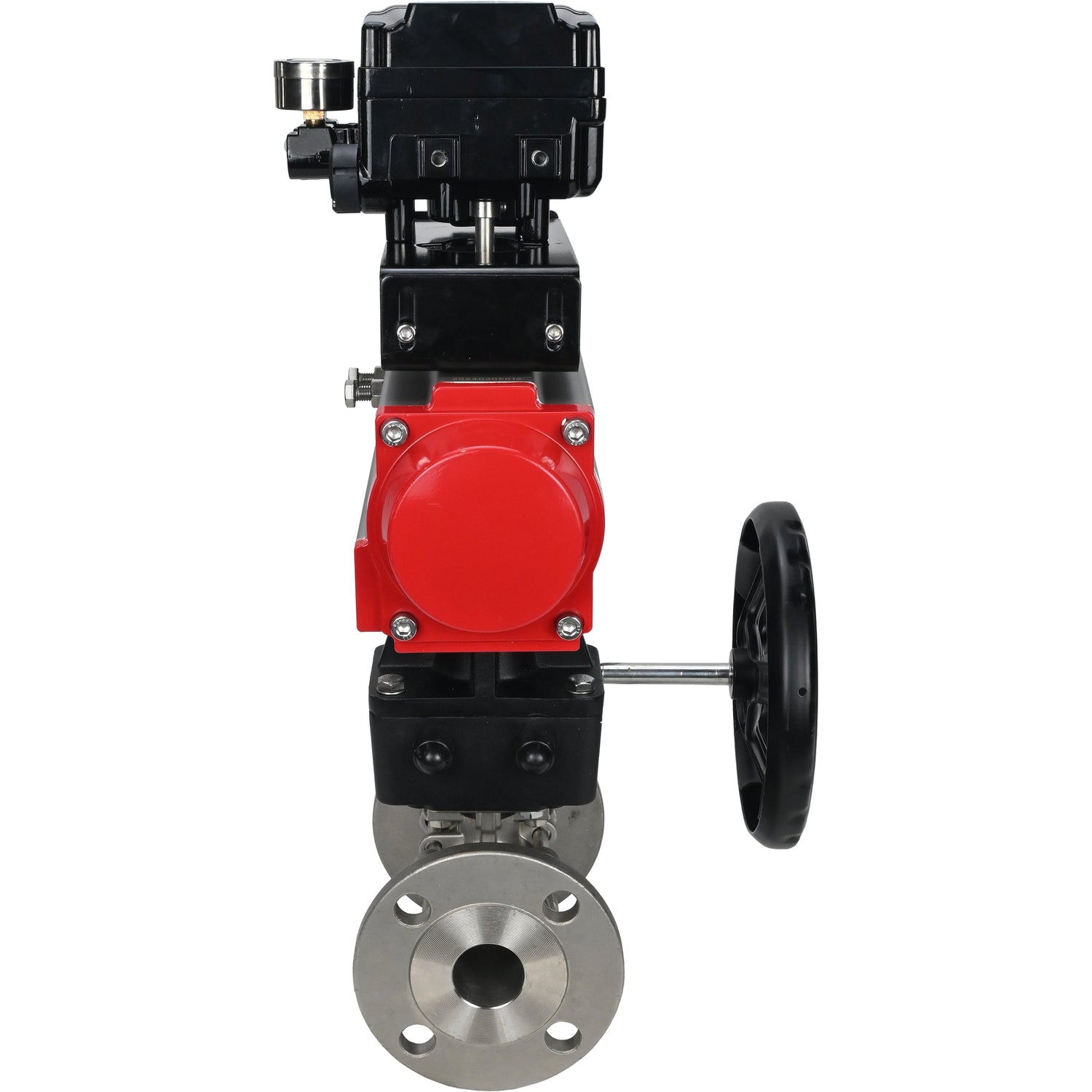 Válvula de bola de acero inoxidable Elephant ksfpt-304-180-da-yt1000rsi-hdm, material del cuerpo - acero inoxidable AISI 304, material de la bola - acero inoxidable AISI 304, sello - PTFE, actuador neumático operado