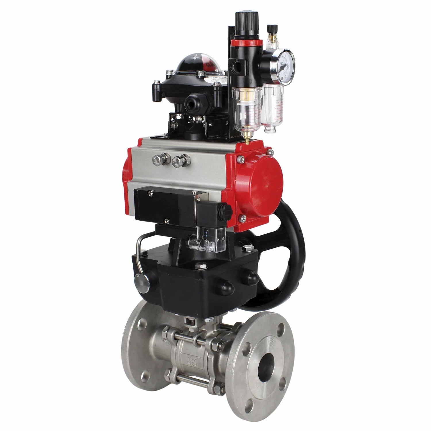 Válvula de bola de acero inoxidable Elephant ksfpt-304-180-da-4m310-110/220v-apl210n-hdm-afc2000, material del cuerpo - acero inoxidable AISI 304, material de la bola - acero inoxidable AISI 304, sello - PTFE, actuador neumático operado