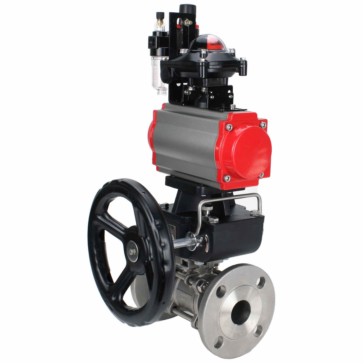 Válvula de bola de acero inoxidable Elephant ksfpt-316-180-da-4m310-110/220v-apl210n-hdm-afc2000, material del cuerpo - acero inoxidable AISI 316, material de la bola - acero inoxidable AISI 316, sello - PTFE, actuador neumático operado