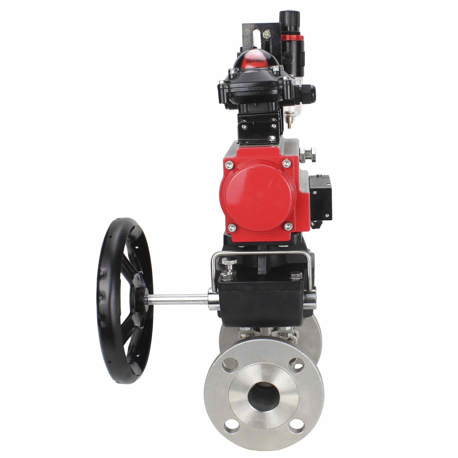 Válvula de bola de acero inoxidable Elephant ksfpt-304-180-da-4m310-24v-apl210n-hdm-afc2000, material del cuerpo - acero inoxidable AISI 304, material de la bola - acero inoxidable AISI 304, sello - PTFE, actuador neumático operado