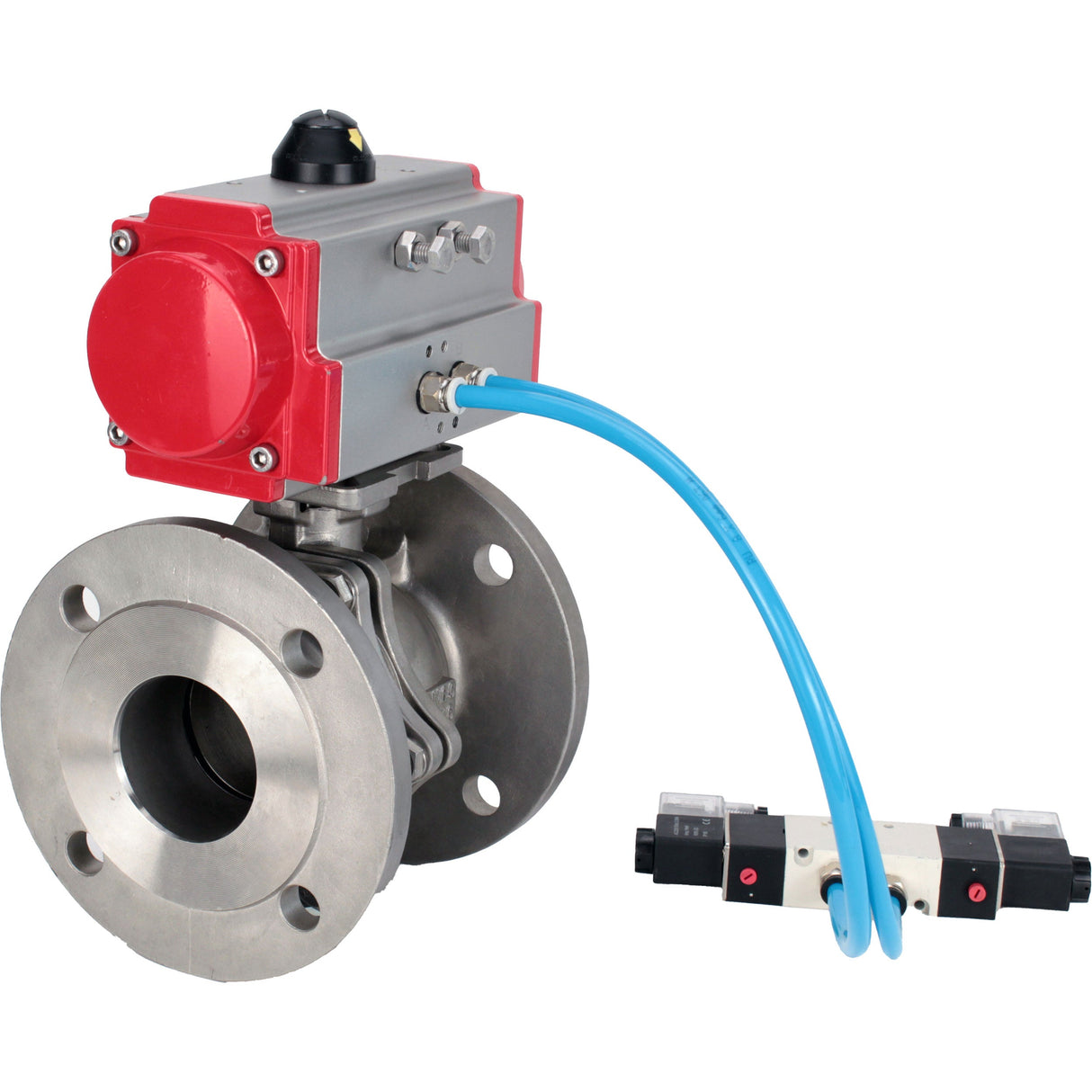 Vannes à boisseau sphérique Elephant BV3232P(2pc)-FP-F-ISO-H DN15-300 16 bar/16, passage intégral à brides, acier inoxydable SS316, joint - PTFE, avec actionneur pneumatique PA-SA avec ressorts de rappel, avec distributeur pneumatique 4V320-08 220V