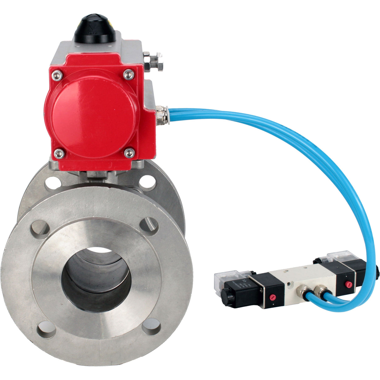 Vannes à boisseau sphérique Elephant BV3232P(2pc)-FP-F-ISO-H DN15-300 16 bar/16, à passage intégral à brides, acier inoxydable SS316, joint - PTFE, avec actionneur pneumatique double effet PA-DA, avec distributeur pneumatique 4V320-08 220V