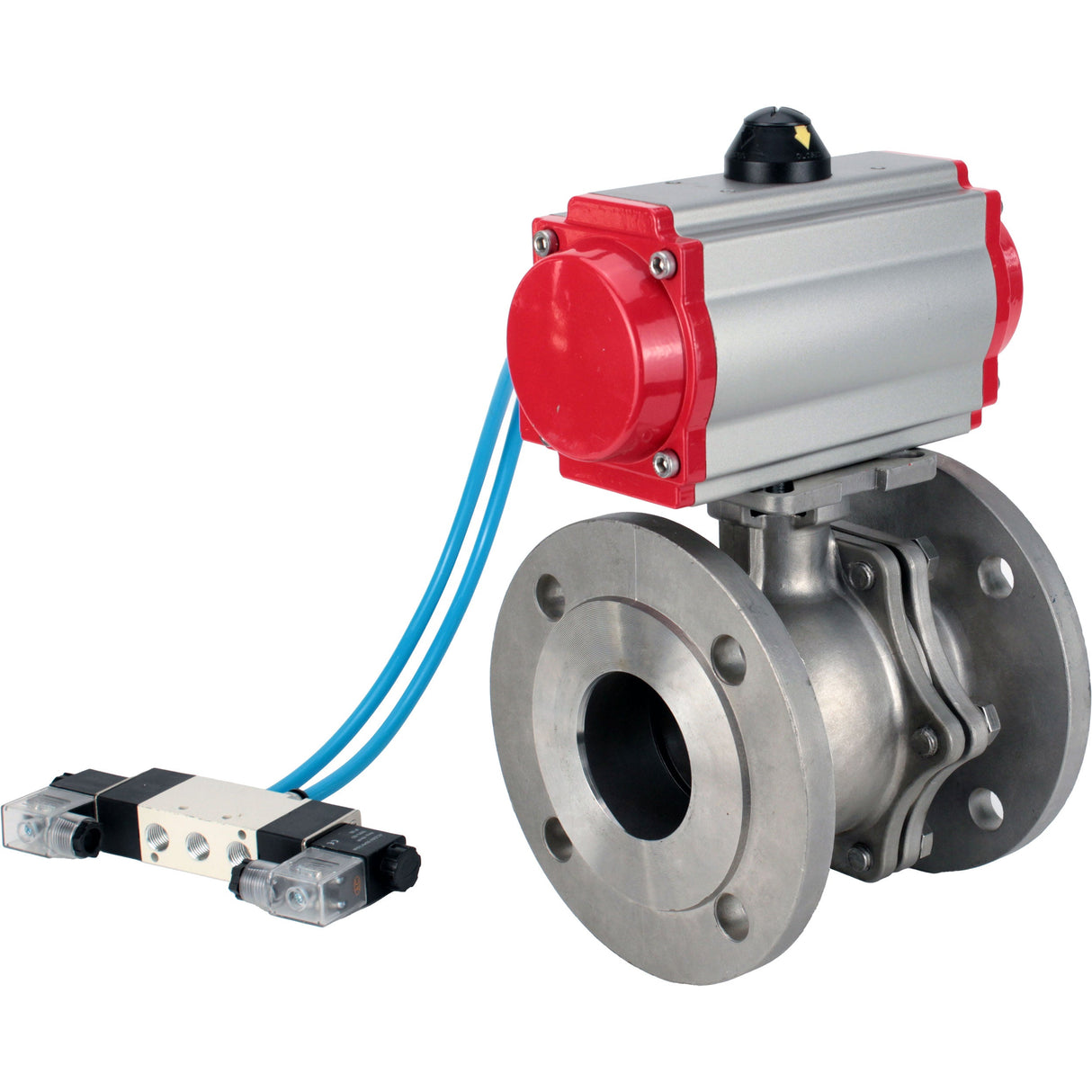 Vannes à boisseau sphérique Elephant BV3232P(2pc)-FP-F-ISO-H DN15-300 16 bar/16, à passage intégral à brides, acier inoxydable SS316, joint - PTFE, avec actionneur pneumatique double effet PA-DA, avec distributeur pneumatique 4V320-08 220V