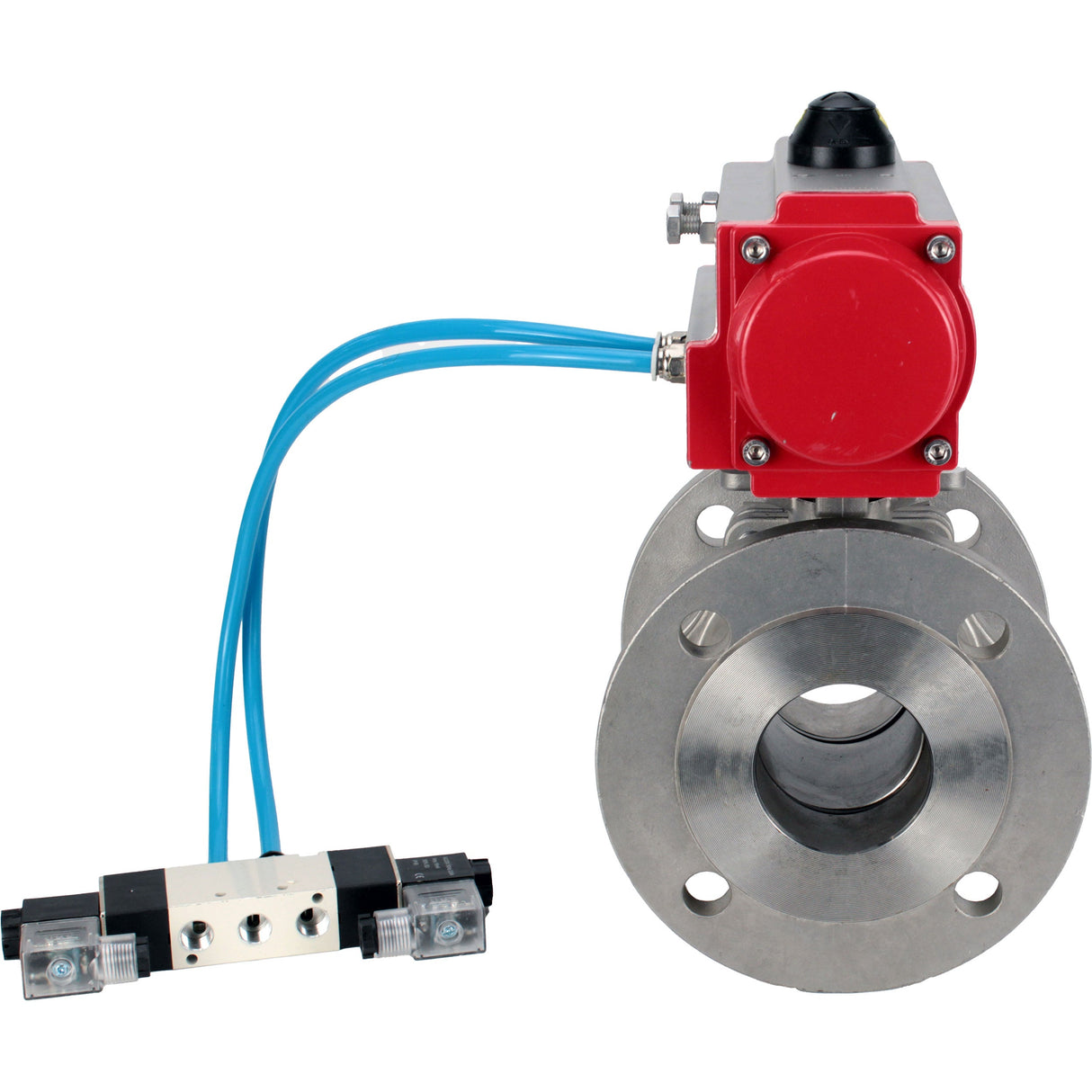 Vannes à boisseau sphérique Elephant BV3232P(2pc)-FP-F-ISO-H DN15-300 16 bar/16, à passage intégral à brides, acier inoxydable SS316, joint - PTFE, avec actionneur pneumatique double effet PA-DA, avec distributeur pneumatique 4V320-08 220V