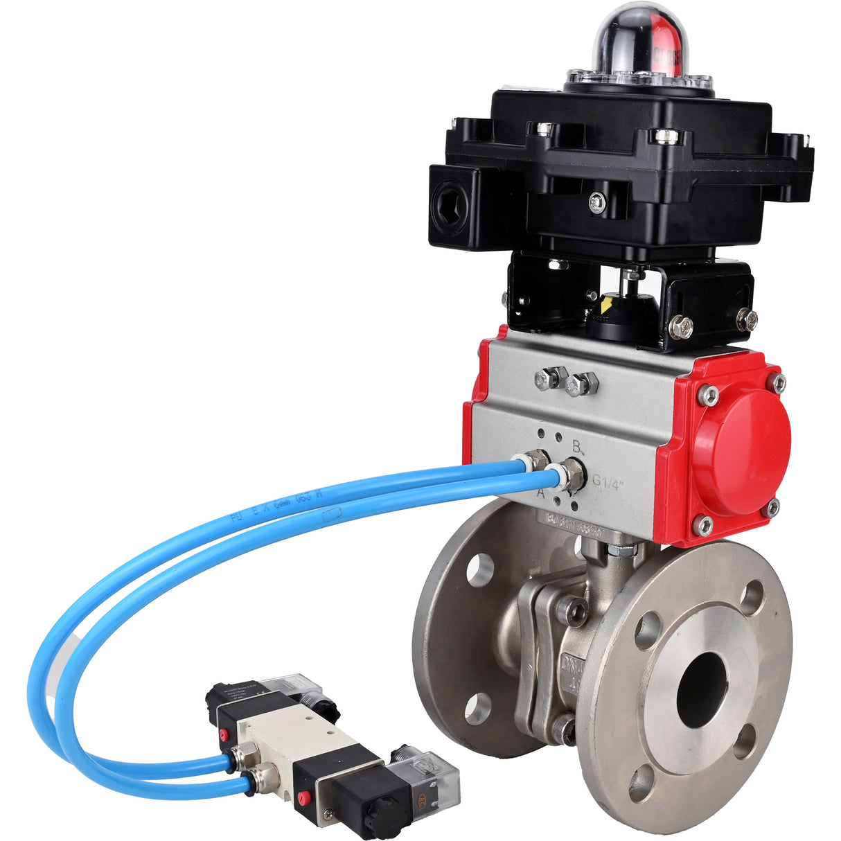 Ball valves Elephant BV3232P(2pc)-FP-F-ISO-H DN15-300 16 bar/16, full bore flanged, stainless steel SS316, seal - PTFE, with pneumatic actuator PA-DA double acting, with pneumatic distributor 4V320-10 220V, with LSU APL-410N EX