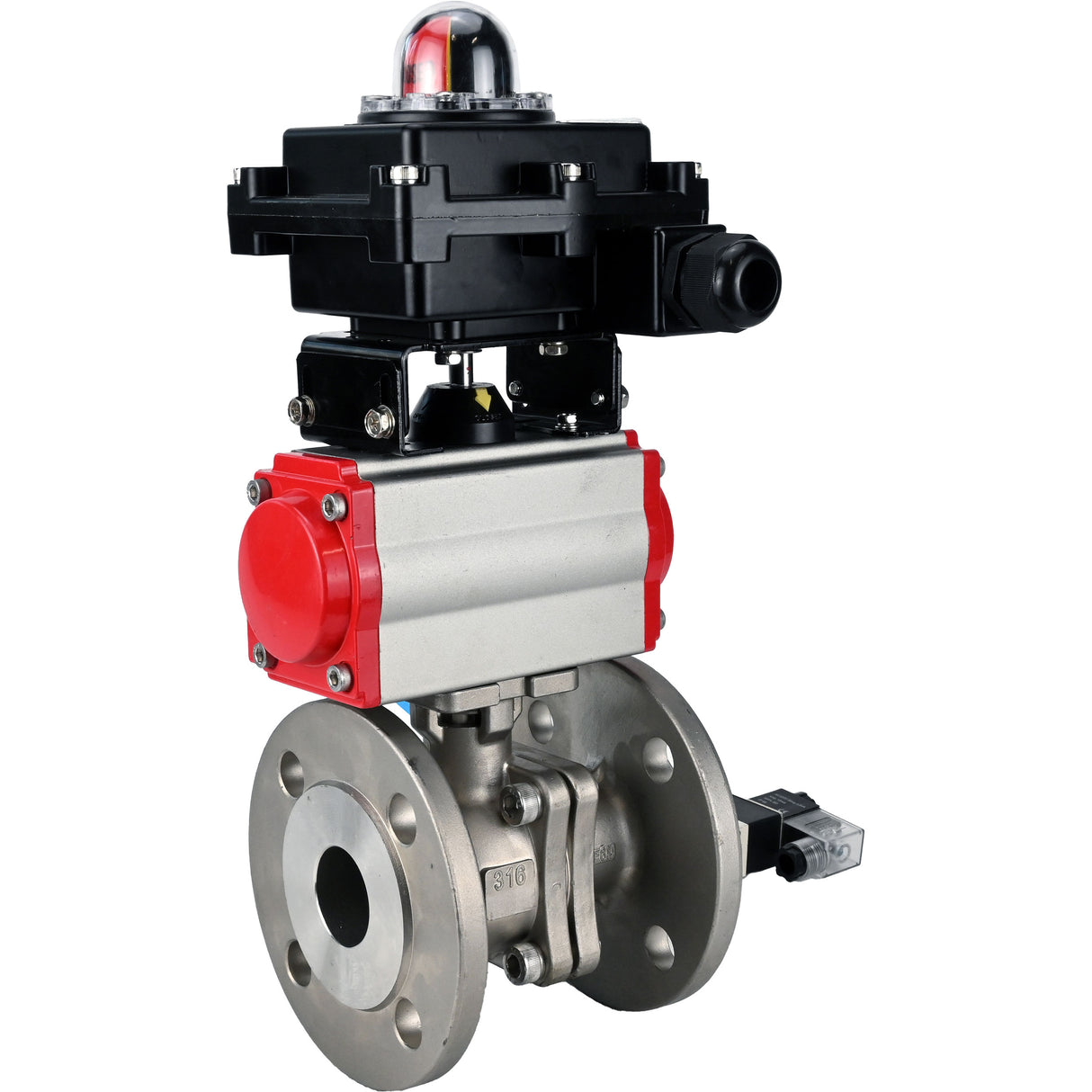 Ball valves Elephant BV3232P(2pc)-FP-F-ISO-H DN15-300 16 bar/16, full bore flanged, stainless steel SS316, seal - PTFE, with pneumatic actuator PA-DA double acting, with pneumatic distributor 4V320-10 220V, with LSU APL-410N EX