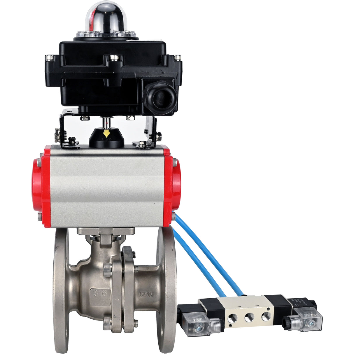 Ball valves Elephant BV3232P(2pc)-FP-F-ISO-H DN15-300 16 bar/16, full bore flanged, stainless steel SS316, seal - PTFE, with pneumatic actuator PA-DA double acting, with pneumatic distributor 4V320-10 220V, with LSU APL-410N EX