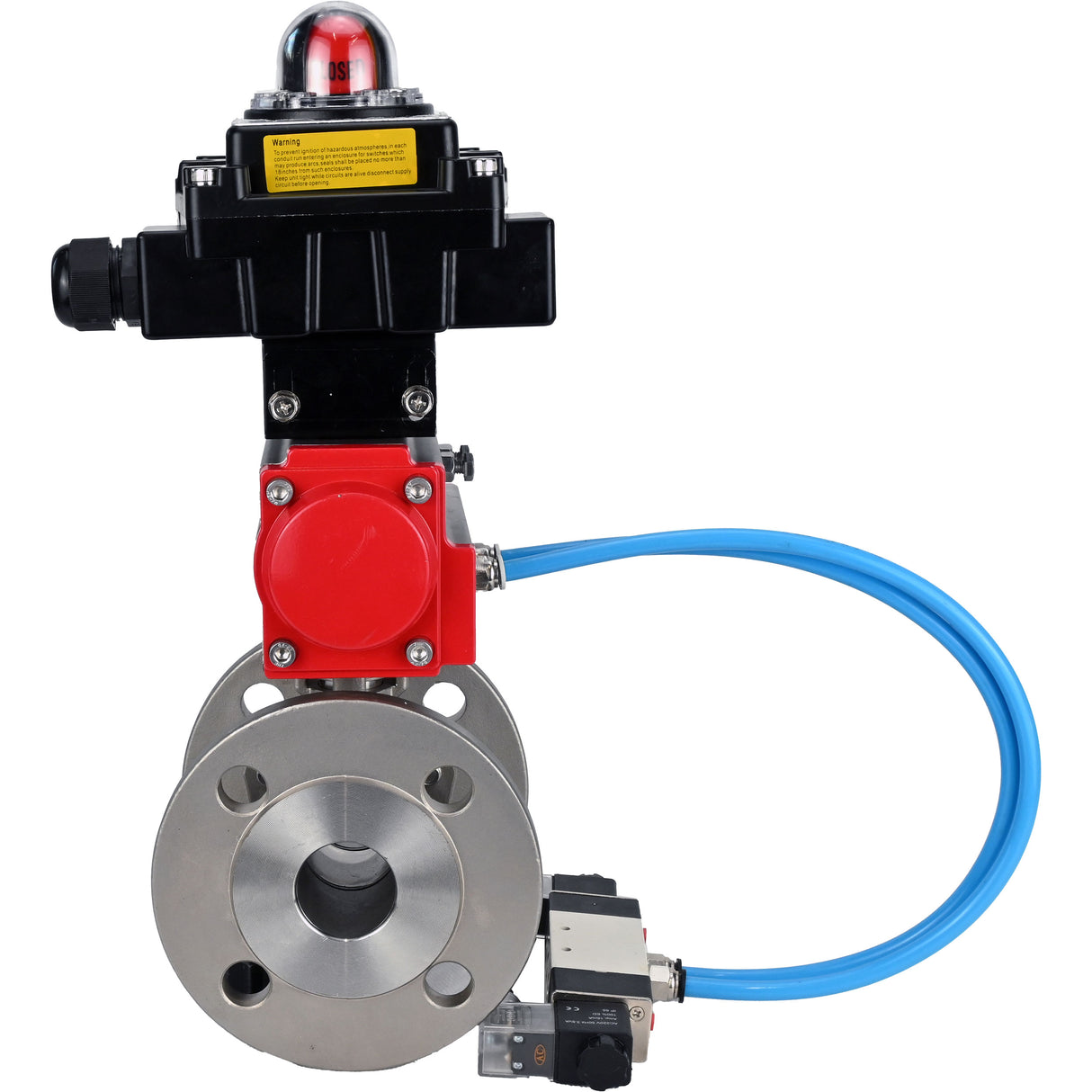 Ball valves Elephant BV3232P(2pc)-FP-F-ISO-H DN15-300 16 bar/16, full bore flanged, stainless steel SS316, seal - PTFE, with pneumatic actuator PA-DA double acting, with pneumatic distributor 4V320-10 220V, with LSU APL-410N EX