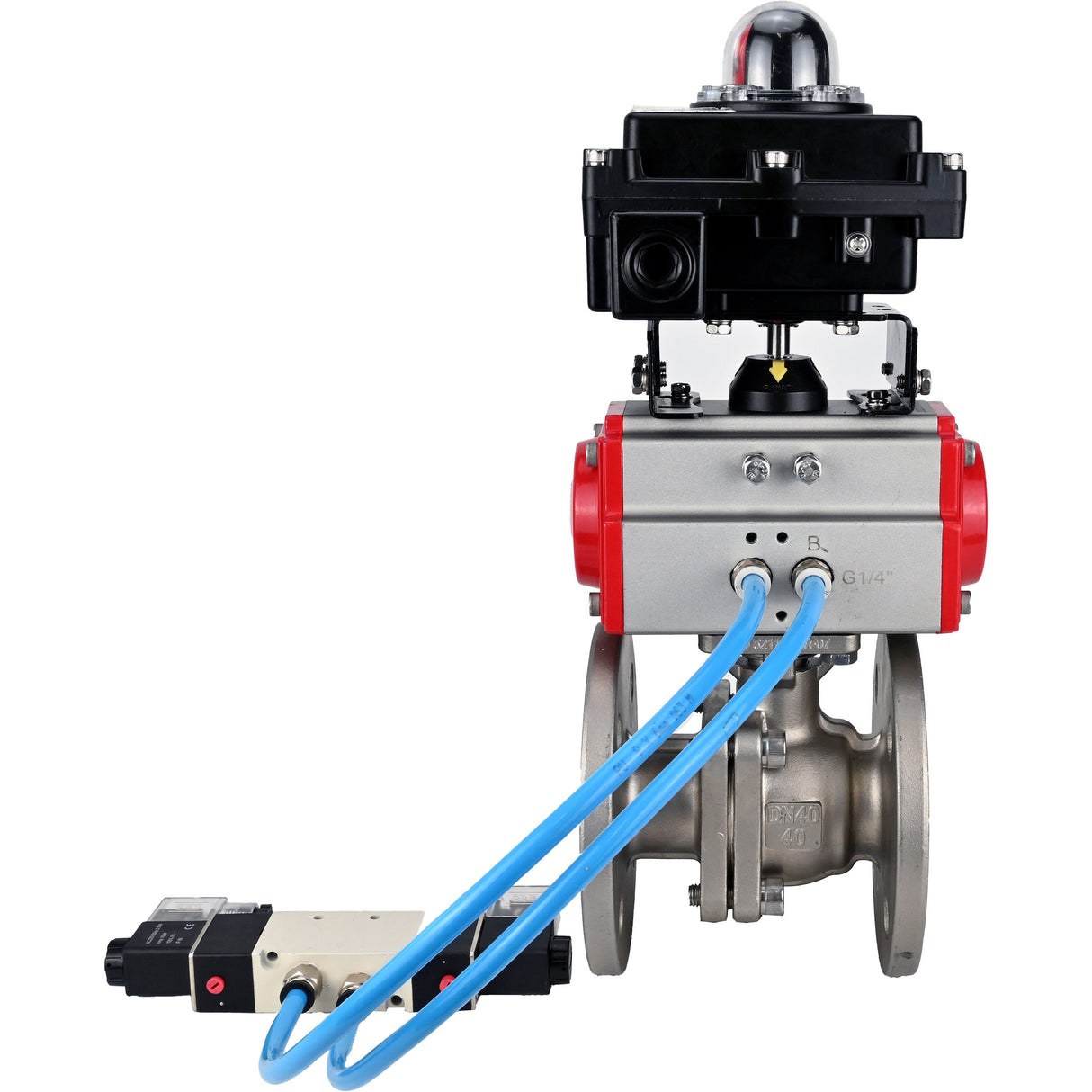 Ball valves Elephant BV3232P(2pc)-FP-F-ISO-H DN15-300 16 bar/16, full bore flanged, stainless steel SS316, seal - PTFE, with pneumatic actuator PA-DA double acting, with pneumatic distributor 4V320-10 220V, with LSU APL-410N EX