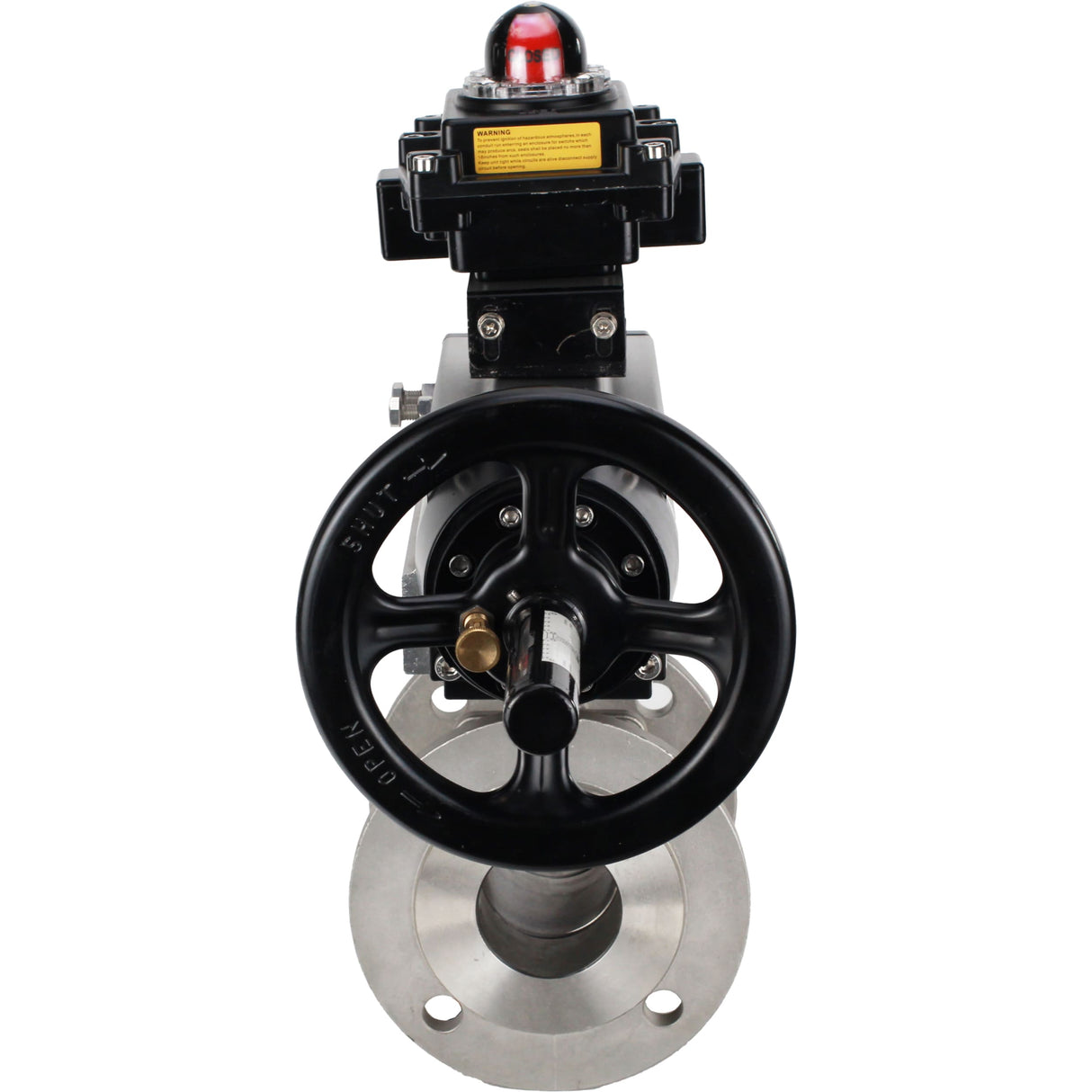 Robinets à boisseau sphérique Elephant BV3232P(2pc)-FP-F-ISO-H DN80-100 16 bar à passage intégral à brides, corps - acier inoxydable 316, joint - PTFE, avec actionneur pneumatique Elephant PA-DA-105-1 et BKV APL-410N EX