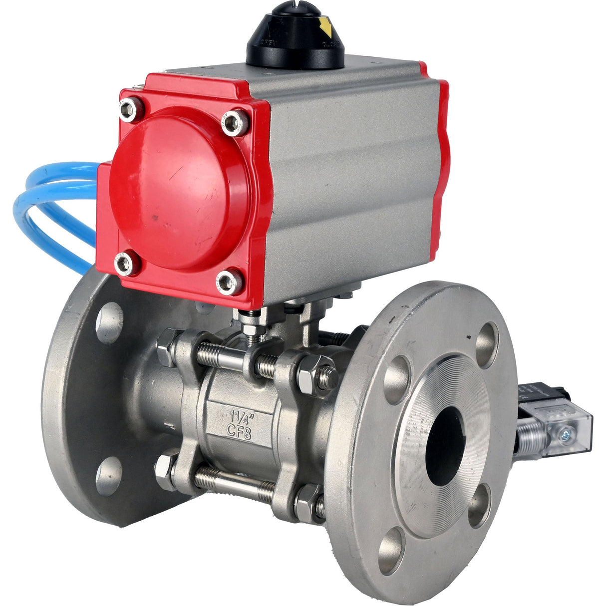 Vannes à boisseau sphérique Elephant BV3232P(3pc)-FP-F-ISO-H 16 bar, trois pièces à passage intégral à brides, acier inoxydable SS304, joint - PTFE, avec actionneur pneumatique double effet PA-DA, avec distributeur pneumatique 4V320-10 220V