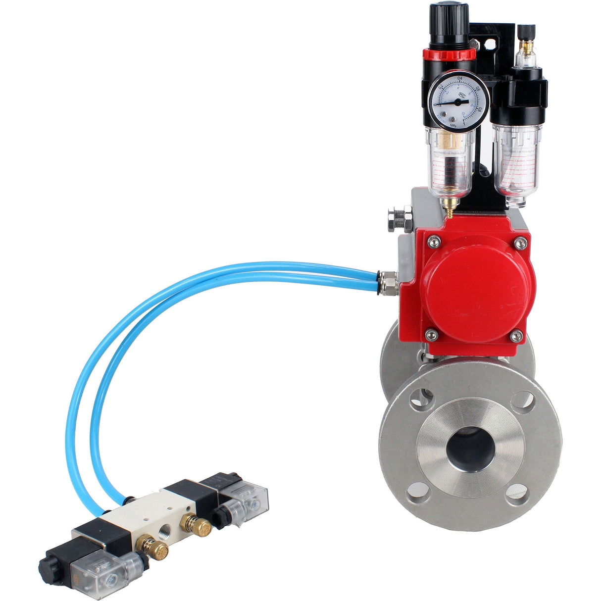 Ball valves Elephant BV3131P(3pc)-FP-F-ISO-H 16 bar, three-piece full bore flanged, stainless steel SS304, seal - PTFE, with double-acting PA-DA pneumatic actuator, with pneumatic distributor 4V320-08 220V, with ATU AFC2000