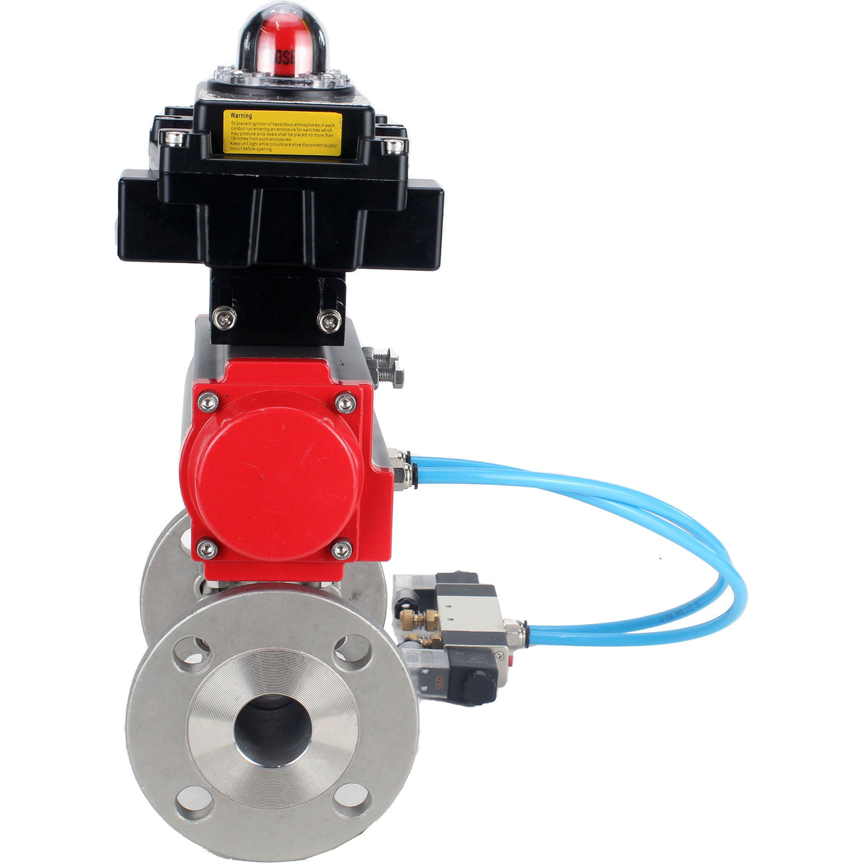 Ball valves Elephant BV3232P(3pc)-FP-F-ISO-H 16 bar, three-piece full bore flanged, stainless steel SS304, seal - PTFE, with pneumatic actuator PA-SA with return springs, with pneumatic distributor 4V320-10 220V, with LSU APL-410N EX