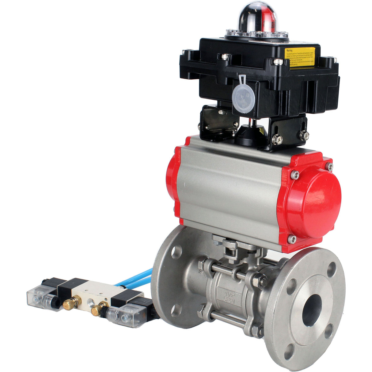 Ball valves Elephant BV3131P(3pc)-FP-F-ISO-H 16 bar, three-piece full bore flanged, stainless steel SS304, seal - PTFE, with pneumatic actuator PA-SA with return springs, with pneumatic distributor 4V320-08 220V, with LSU APL-410N EX