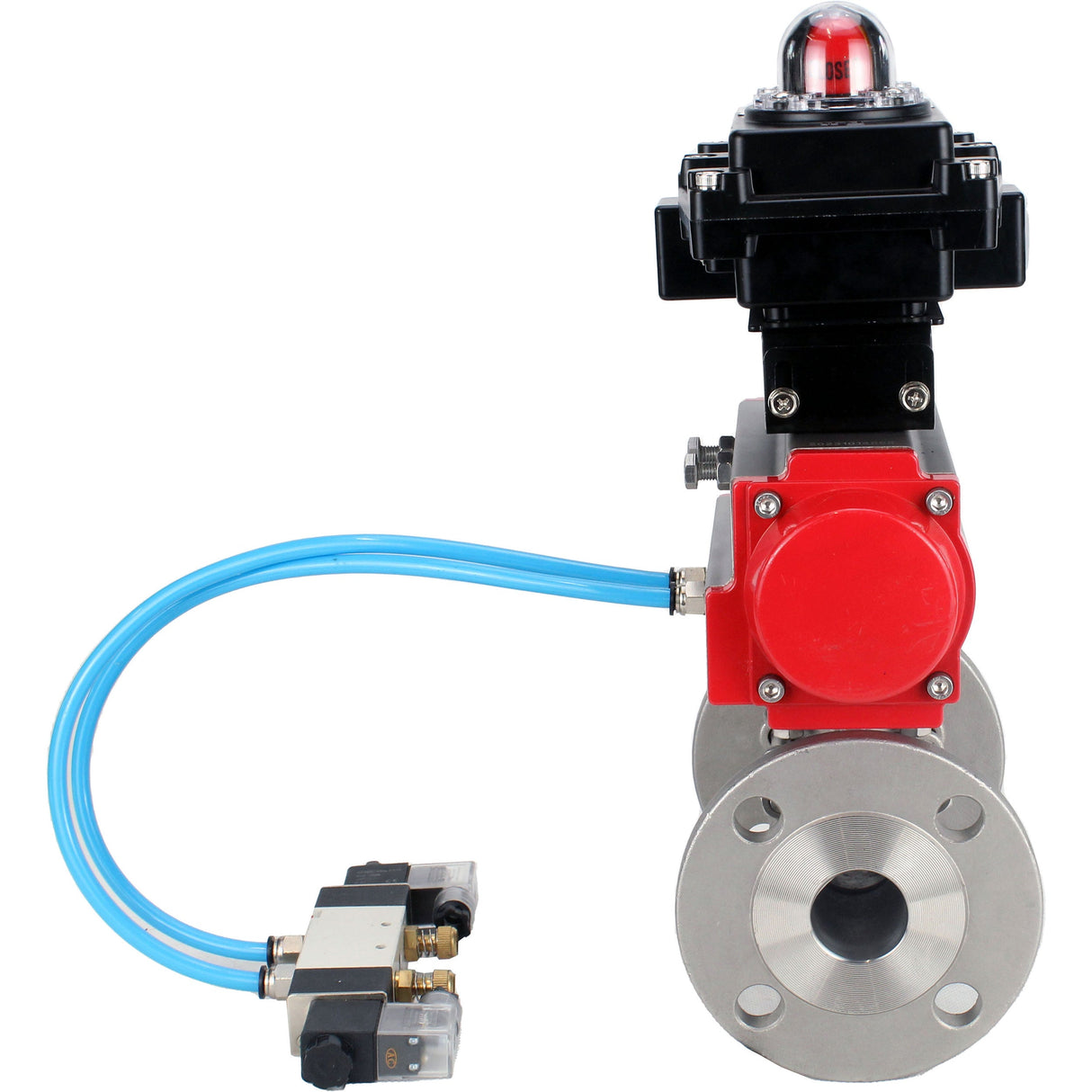 Ball valves Elephant BV3131P(3pc)-FP-F-ISO-H 16 bar, three-piece full bore flanged, stainless steel SS304, seal - PTFE, with double-acting PA-DA pneumatic actuator, with pneumatic distributor 4V320-08 220V, with LSU APL-410N EX