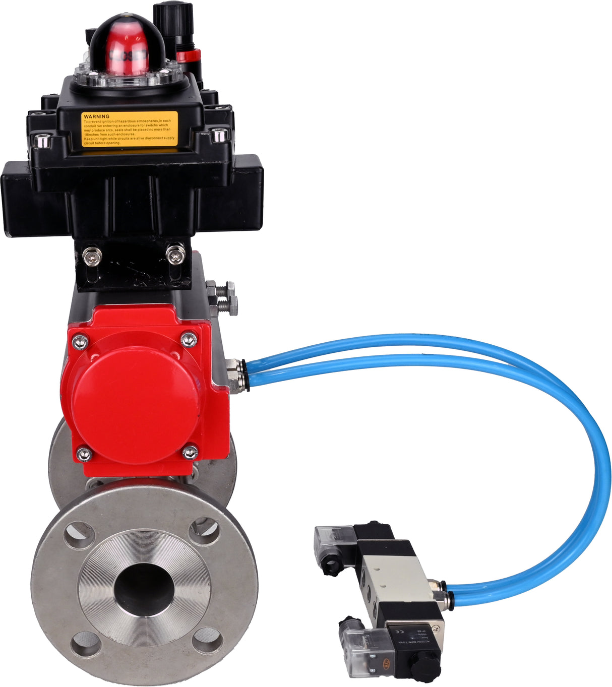 Ball valves Elephant BV3232P(3pc)-FP-F-ISO-H 16 bar, three-piece full bore flanged, stainless steel SS304, PTFE, with pneumatic actuator PA-SA with return springs, with pneumatic distributor 4V320-08 220V, with LSU APL -410N EX, with ATU AFC2000