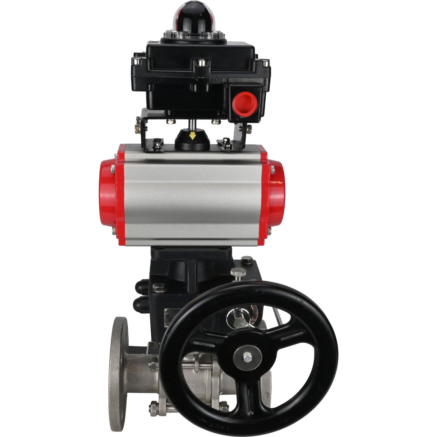 Ball valves Elephant BV3232P(3pc)-FP-F-ISO-H,  body material - Stainless steel AISI 316, seal - PTFE / PTFE / Teflon, with pneumatic actuator double action PA-DA, 4V320-10 220V, LSU APL-410N Ex, handwheel MON
