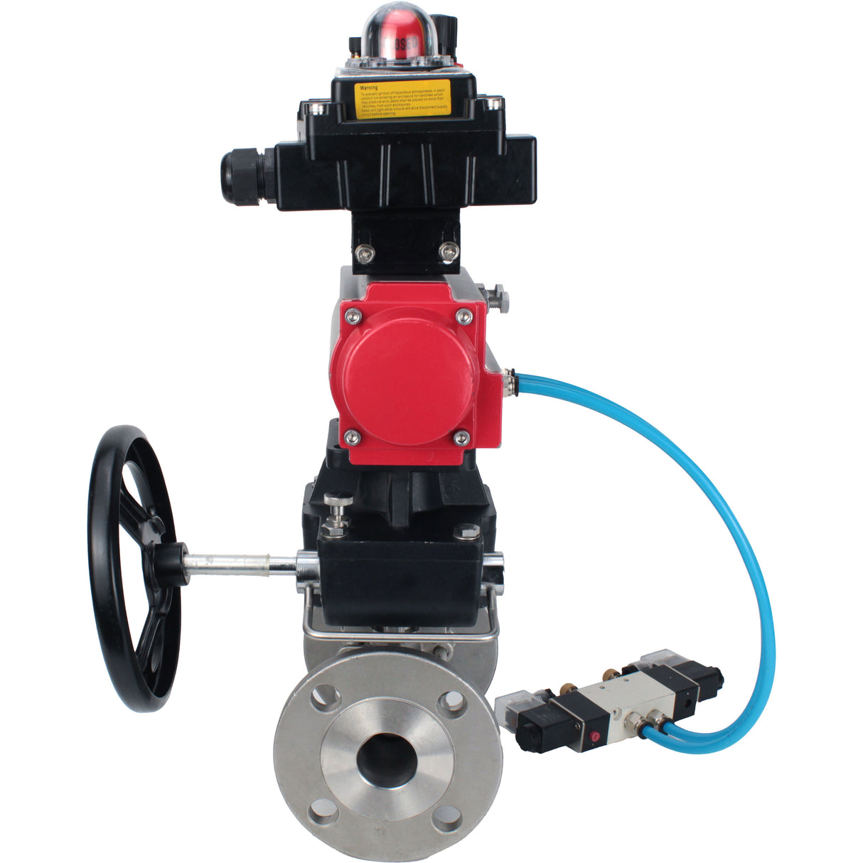 Ball valves Elephant BV3232P(3pc)-FP-F-ISO-H,  body material - Stainless steel AISI 316, seal - PTFE / PTFE / Teflon, with pneumatic actuator double action PA-DA, 4V320-10 220V, LSU APL-410N Ex, handwheel MON, ATU AFC2000
