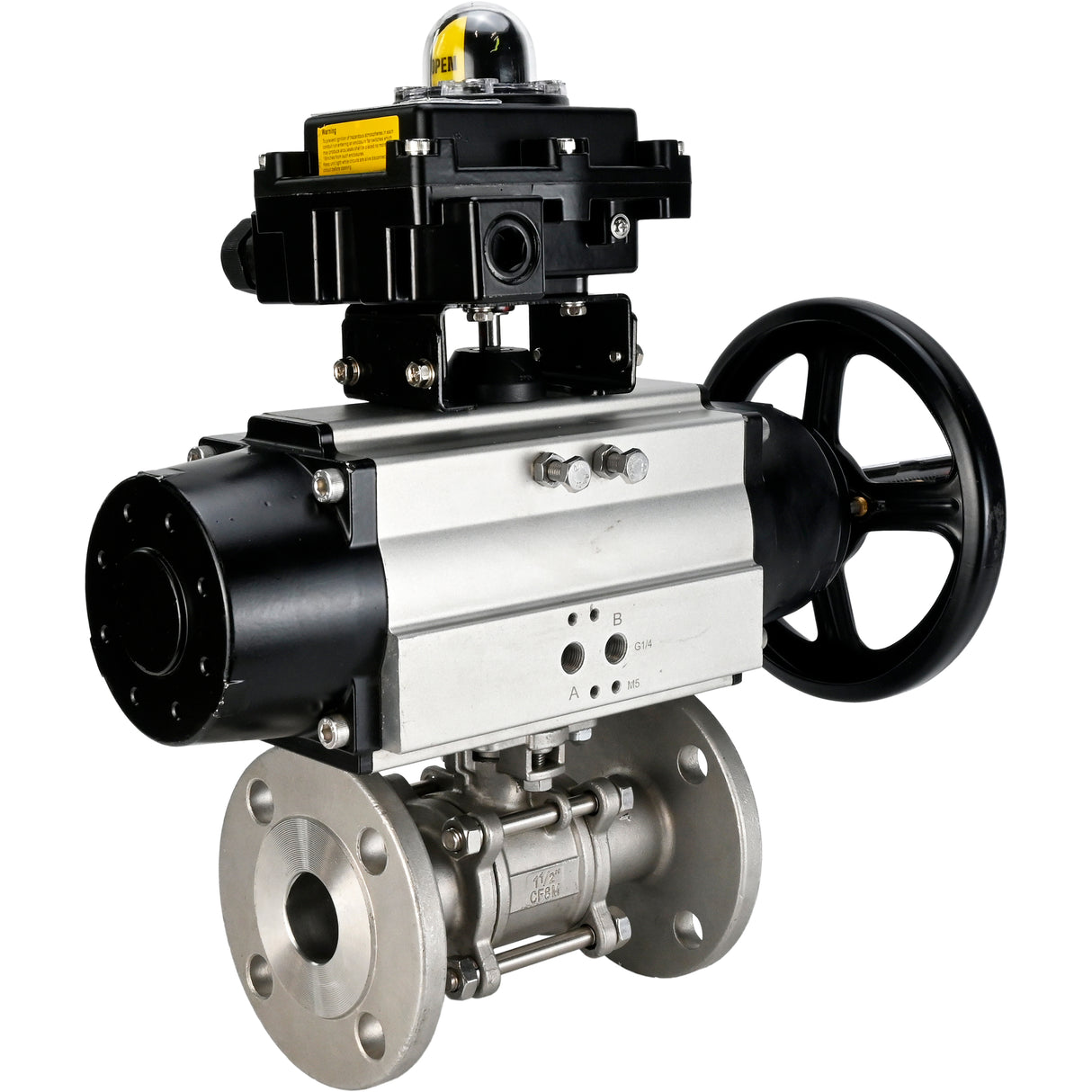 Robinets à boisseau sphérique Elephant BV3131P(3pc)-FP-F-ISO-H DN65-80 16 bar trois pièces à passage intégral à brides, corps - acier inoxydable SS304, joint - PTFE, avec actionneur pneumatique Elephant PA-DA et BKV APL-410N EX
