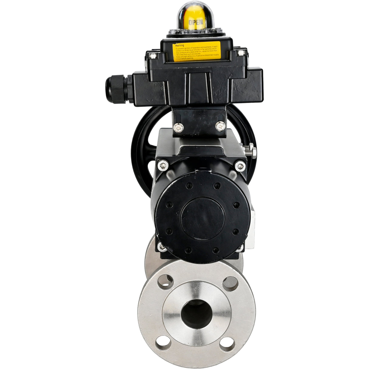 Robinets à boisseau sphérique Elephant BV3131P(3pc)-FP-F-ISO-H DN65-80 16 bar trois pièces à passage intégral à brides, corps - acier inoxydable SS304, joint - PTFE, avec actionneur pneumatique Elephant PA-DA et BKV APL-410N EX