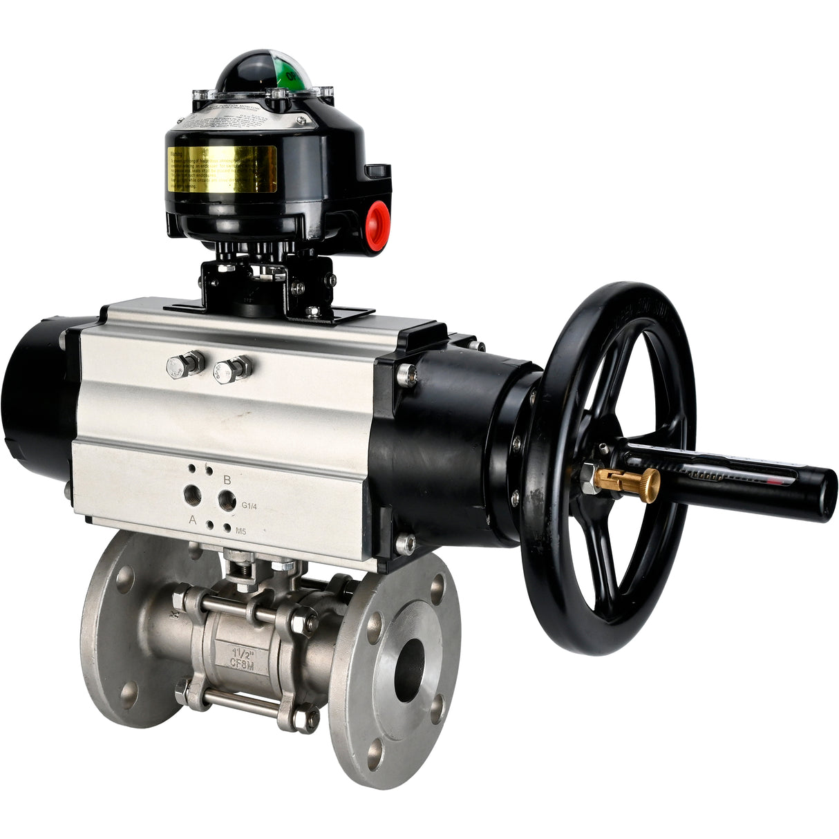 Robinets à boisseau sphérique Elephant BV3131P(3pc)-FP-F-ISO-H DN65-80 16 bar trois pièces à passage intégral à brides, corps - acier inoxydable SS304, joint - PTFE, avec actionneur pneumatique Elephant PA-DA et BKV APL-510N EX