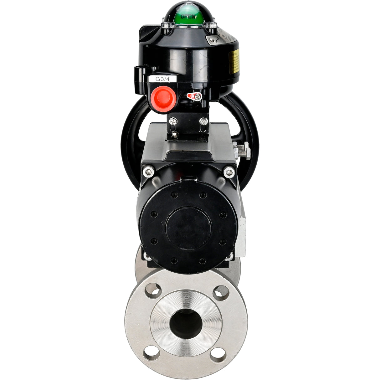 Robinets à boisseau sphérique Elephant BV3131P(3pc)-FP-F-ISO-H DN65-80 16 bar trois pièces à passage intégral à brides, corps - acier inoxydable SS304, joint - PTFE, avec actionneur pneumatique Elephant PA-DA et BKV APL-510N EX