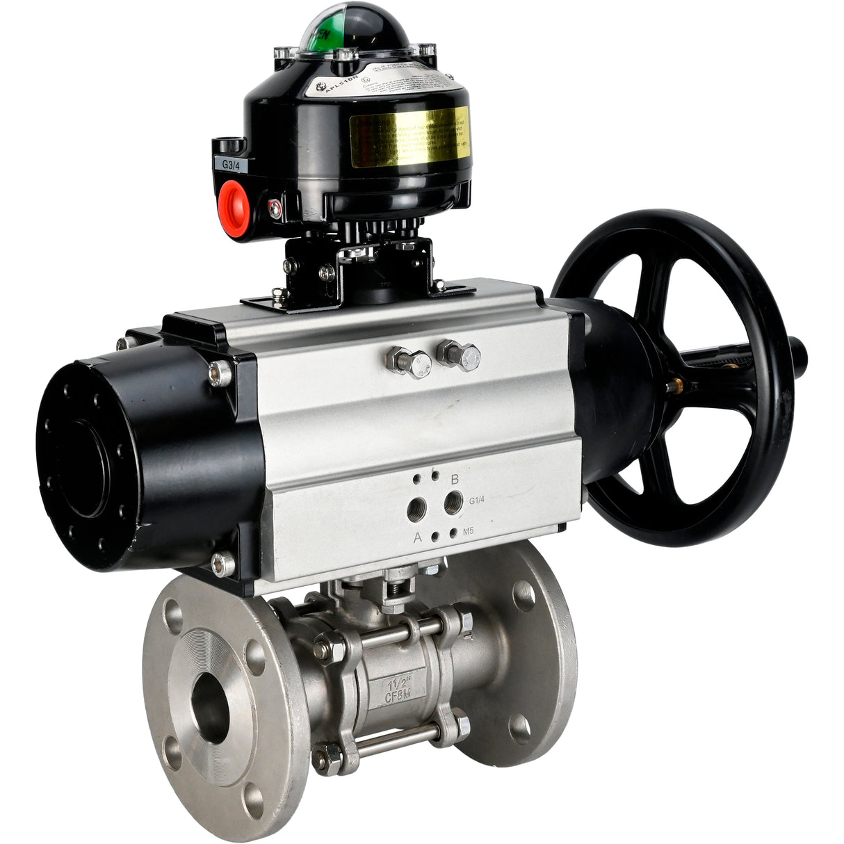 Robinets à boisseau sphérique Elephant BV3232P(3pc)-FP-F-ISO-H DN65-80 16 bar trois pièces à passage intégral à brides, corps - acier inoxydable SS304, joint - PTFE, avec actionneur pneumatique Elephant PA-DA et BKV APL-510N EX