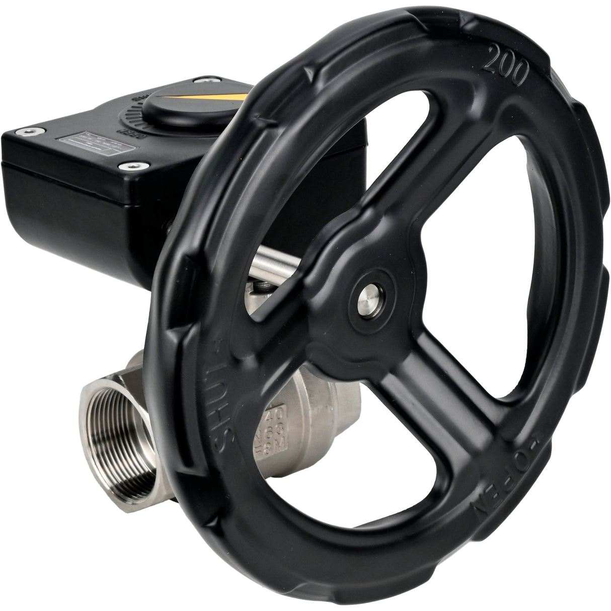 Válvula de bola de acero inoxidable Elephant kshmp316-elephant-ham, material del cuerpo - acero inoxidable AISI 316, material de la bola - acero inoxidable AISI 316, sello - PTFE, operada por engranajes