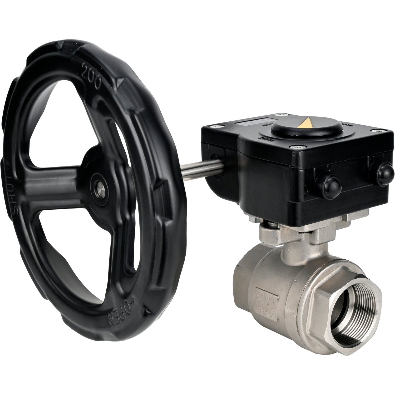 Válvula de bola de acero inoxidable Elephant kshmp316-elephant-ham, material del cuerpo - acero inoxidable AISI 316, material de la bola - acero inoxidable AISI 316, sello - PTFE, operada por engranajes