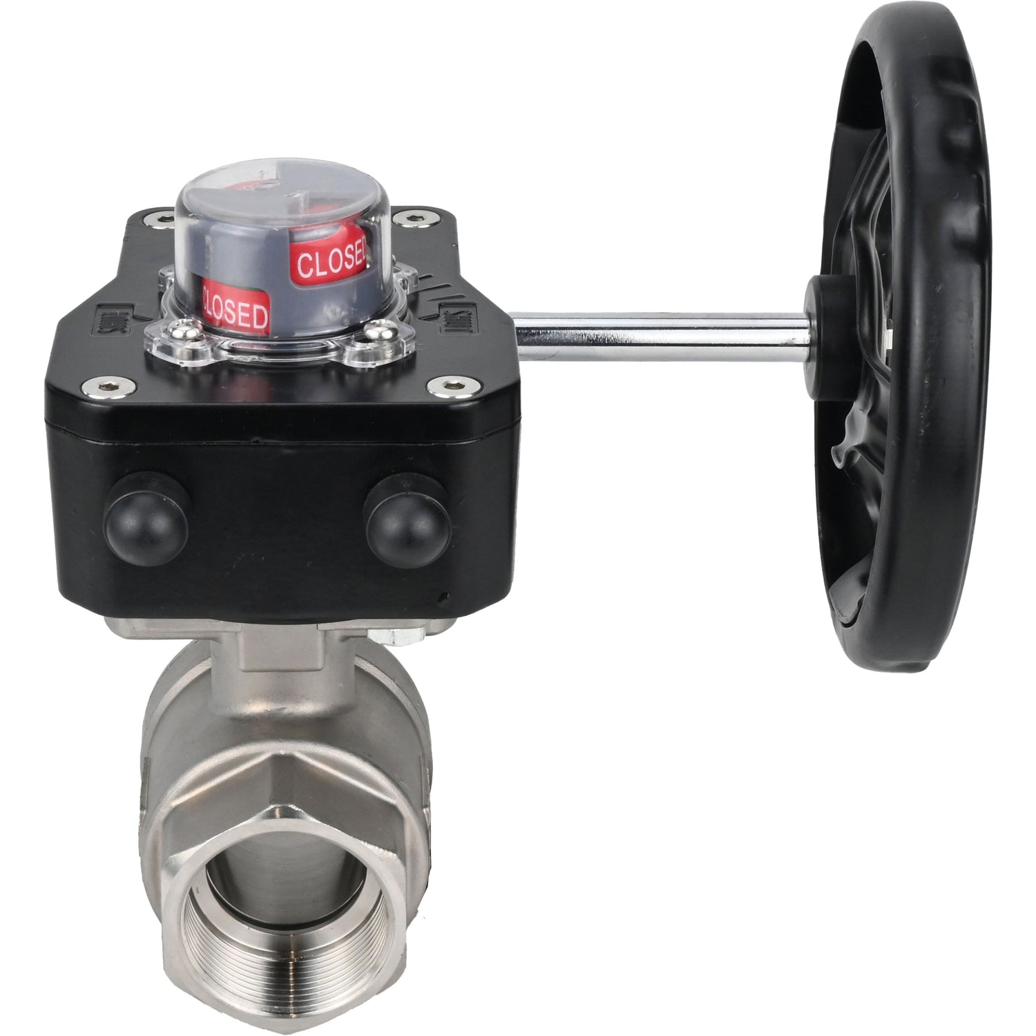 Válvula de bola de acero inoxidable Elephant kshmp316-elephant-hgb, material del cuerpo - acero inoxidable AISI 316, material de la bola - acero inoxidable AISI 316, sello - PTFE, operada por engranajes