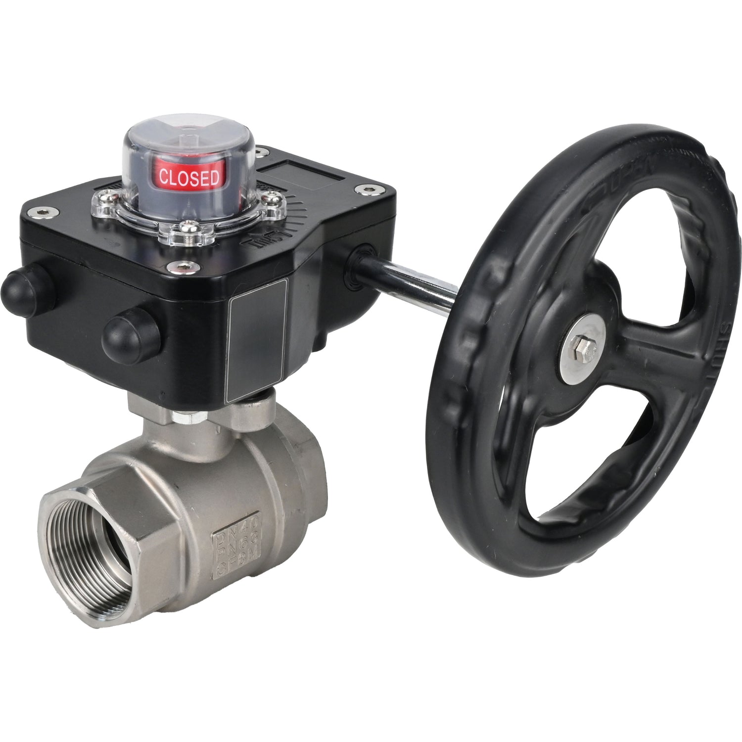 Válvula de bola de acero inoxidable Elephant kshmp316-elephant-hgb, material del cuerpo - acero inoxidable AISI 316, material de la bola - acero inoxidable AISI 316, sello - PTFE, operada por engranajes