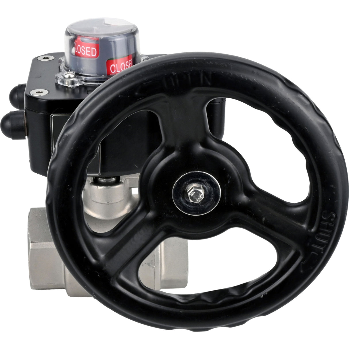 Válvula de bola de acero inoxidable Elephant kshmp316-elephant-hgb, material del cuerpo - acero inoxidable AISI 316, material de la bola - acero inoxidable AISI 316, sello - PTFE, operada por engranajes