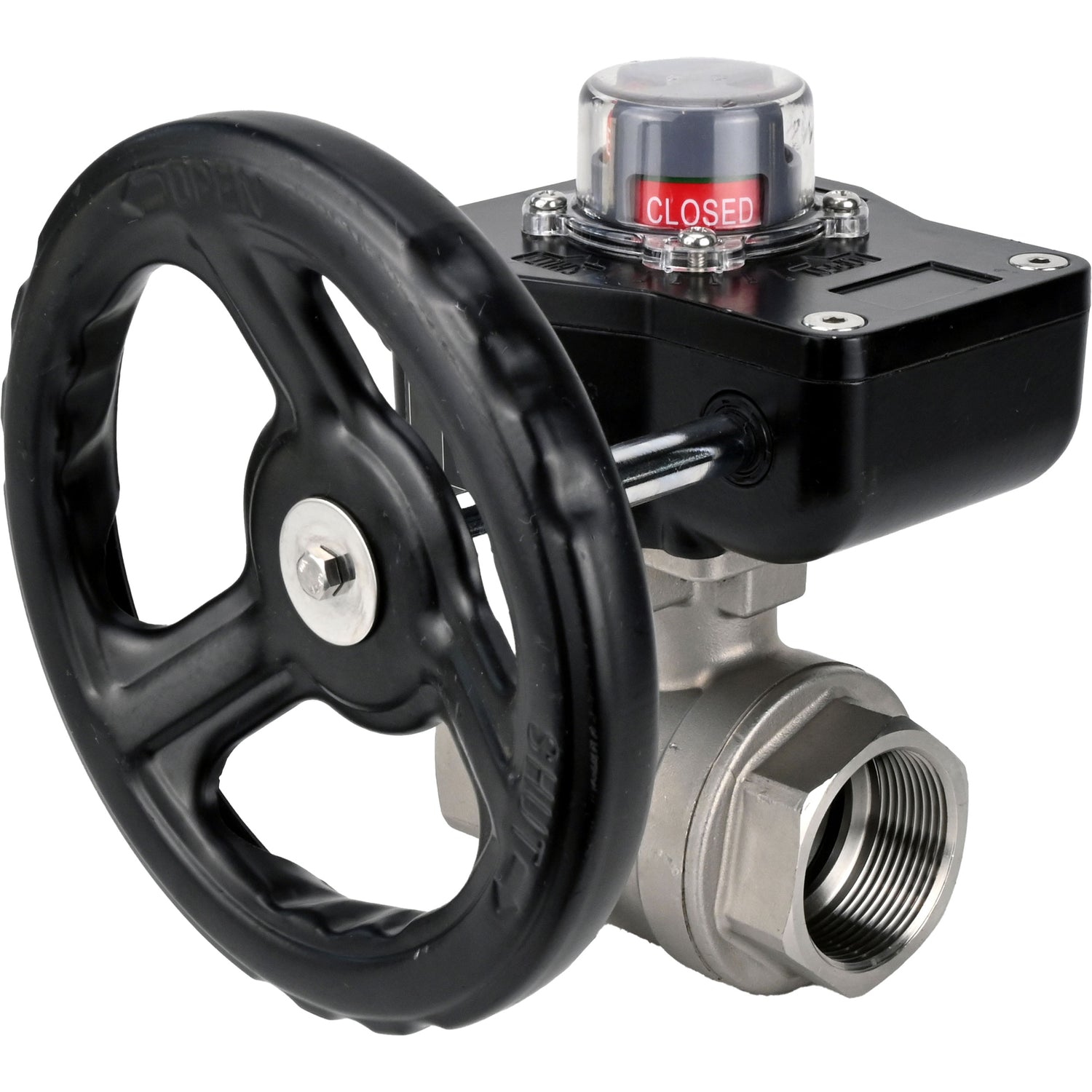 Válvula de bola de acero inoxidable Elephant kshmp316-elephant-hgb, material del cuerpo - acero inoxidable AISI 316, material de la bola - acero inoxidable AISI 316, sello - PTFE, operada por engranajes