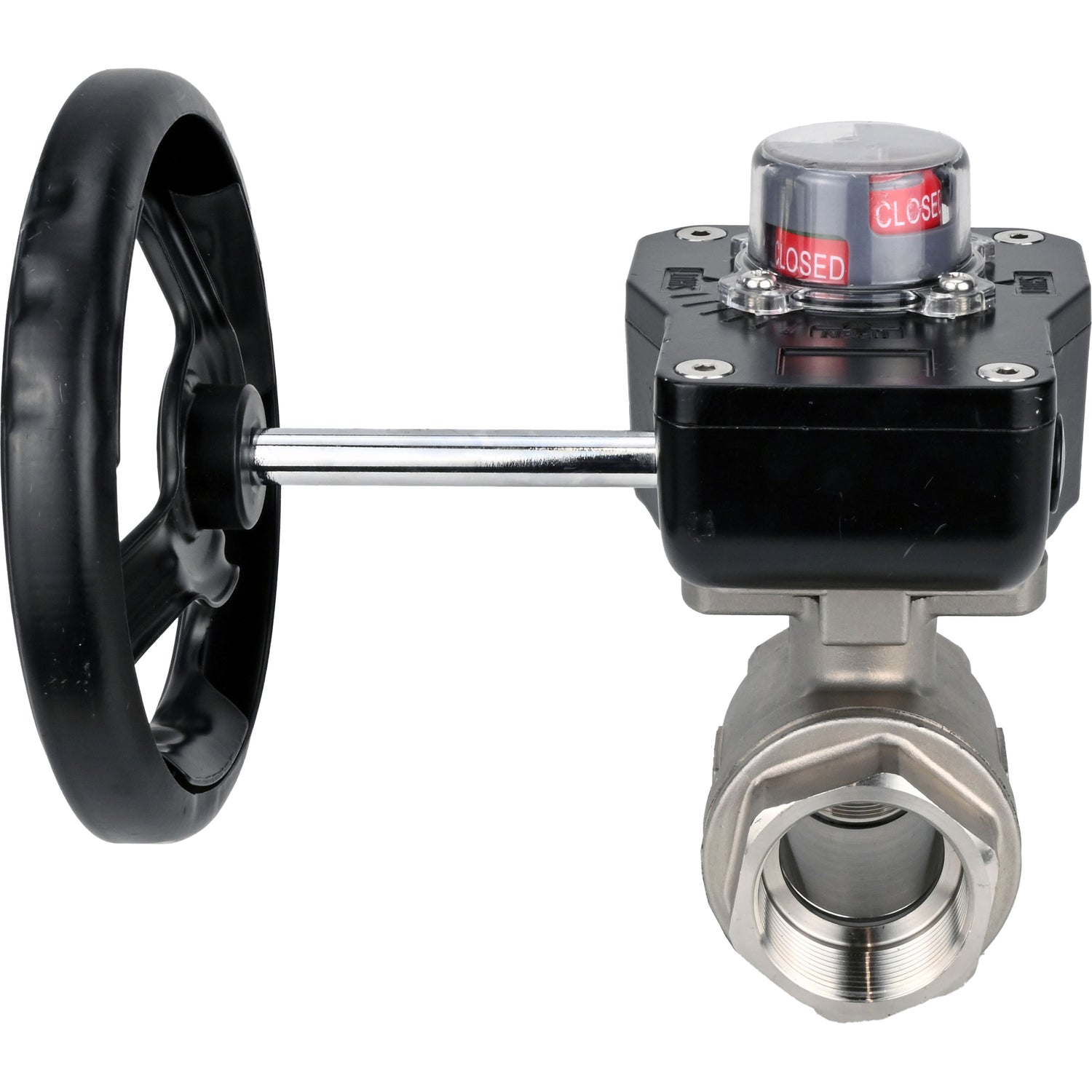 Válvula de bola de acero inoxidable Elephant kshmp316-elephant-hgb, material del cuerpo - acero inoxidable AISI 316, material de la bola - acero inoxidable AISI 316, sello - PTFE, operada por engranajes