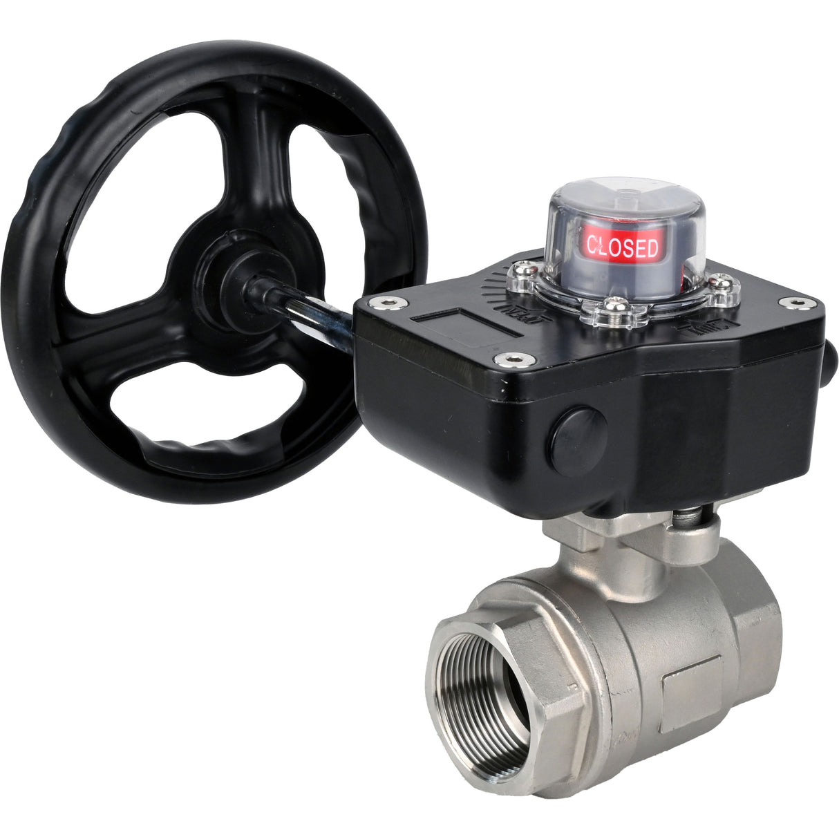 Válvula de bola de acero inoxidable Elephant kshmp316-elephant-hgb, material del cuerpo - acero inoxidable AISI 316, material de la bola - acero inoxidable AISI 316, sello - PTFE, operada por engranajes