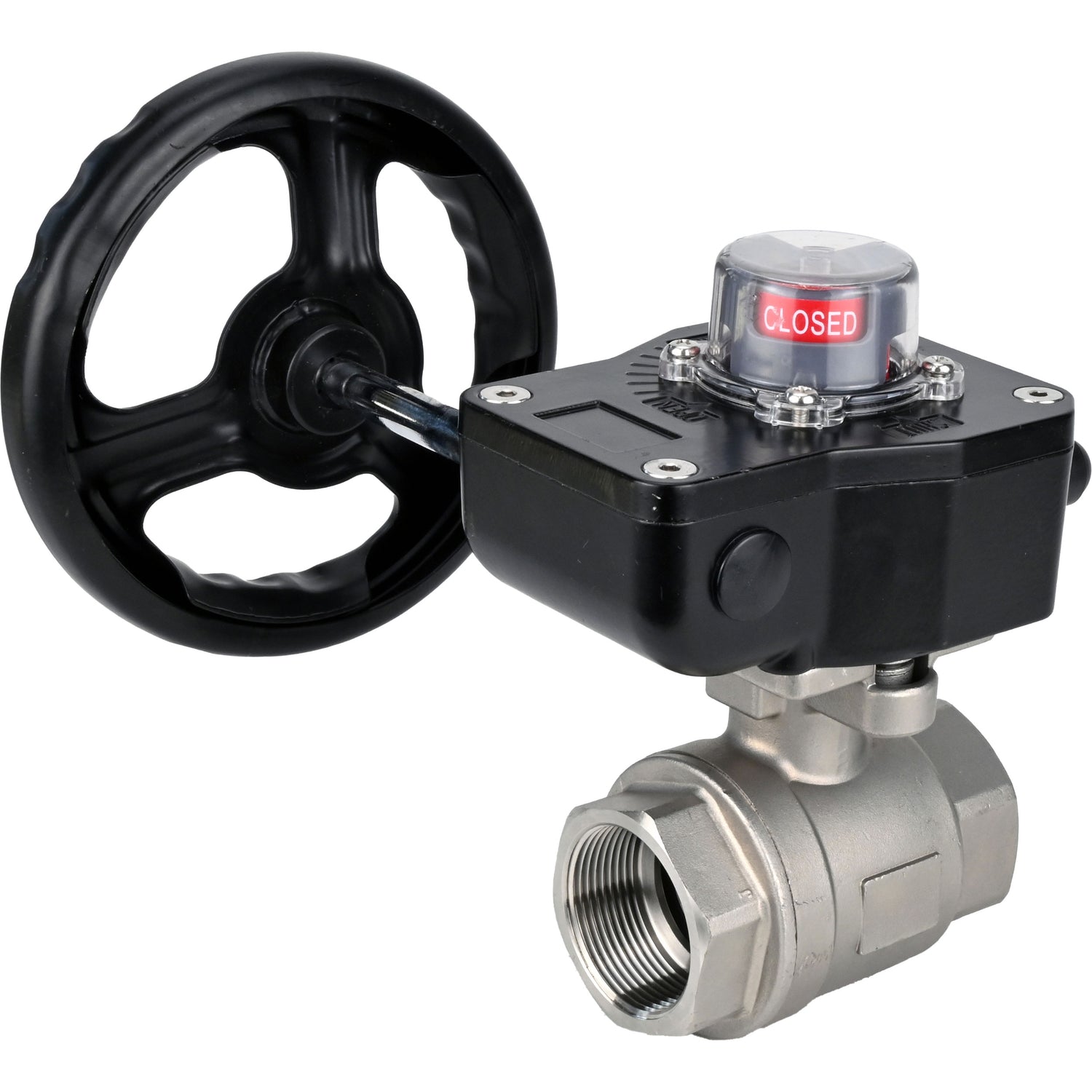 Válvula de bola de acero inoxidable Elephant kshmp316-elephant-hgb, material del cuerpo - acero inoxidable AISI 316, material de la bola - acero inoxidable AISI 316, sello - PTFE, operada por engranajes