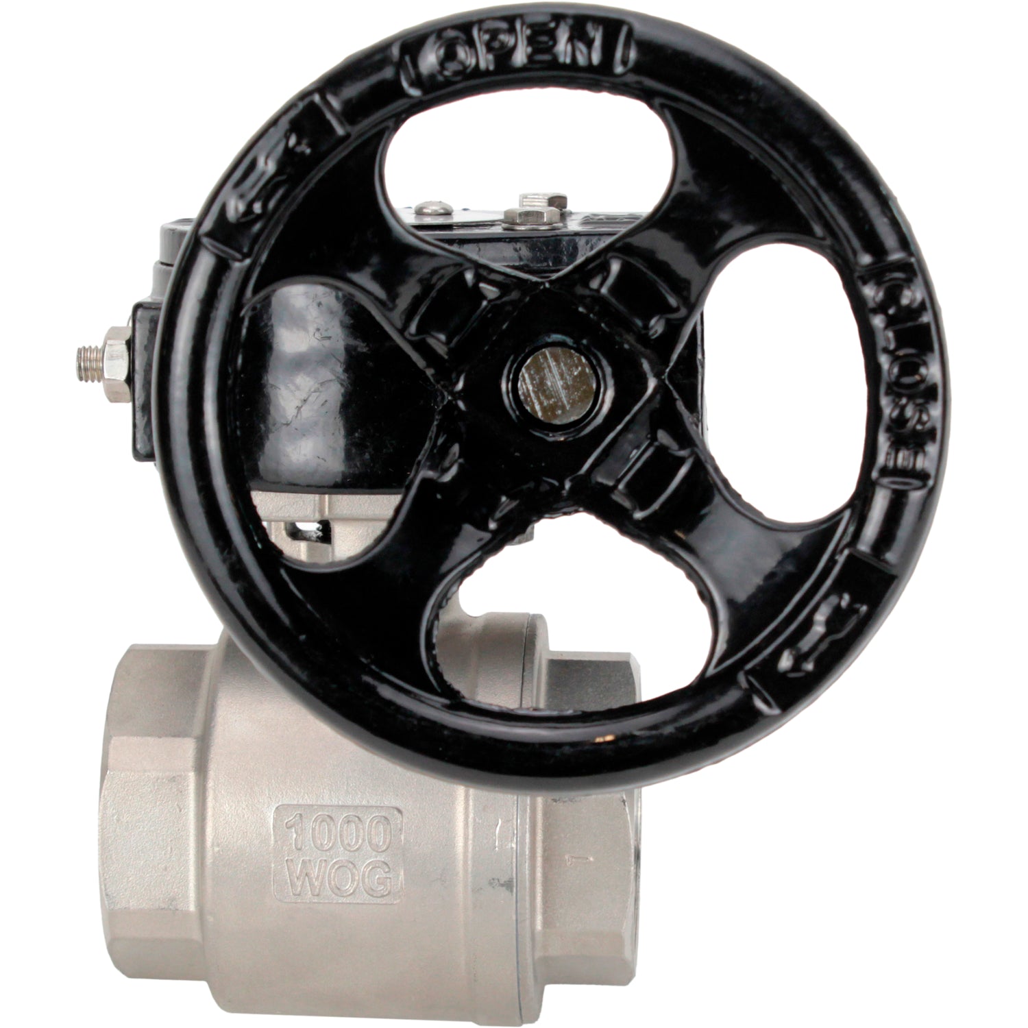 Válvula de bola de acero inoxidable Elephant kshmp316-elephant-rdn, material del cuerpo - acero inoxidable AISI 316, material de la bola - acero inoxidable AISI 316, sello - PTFE, operada por engranajes