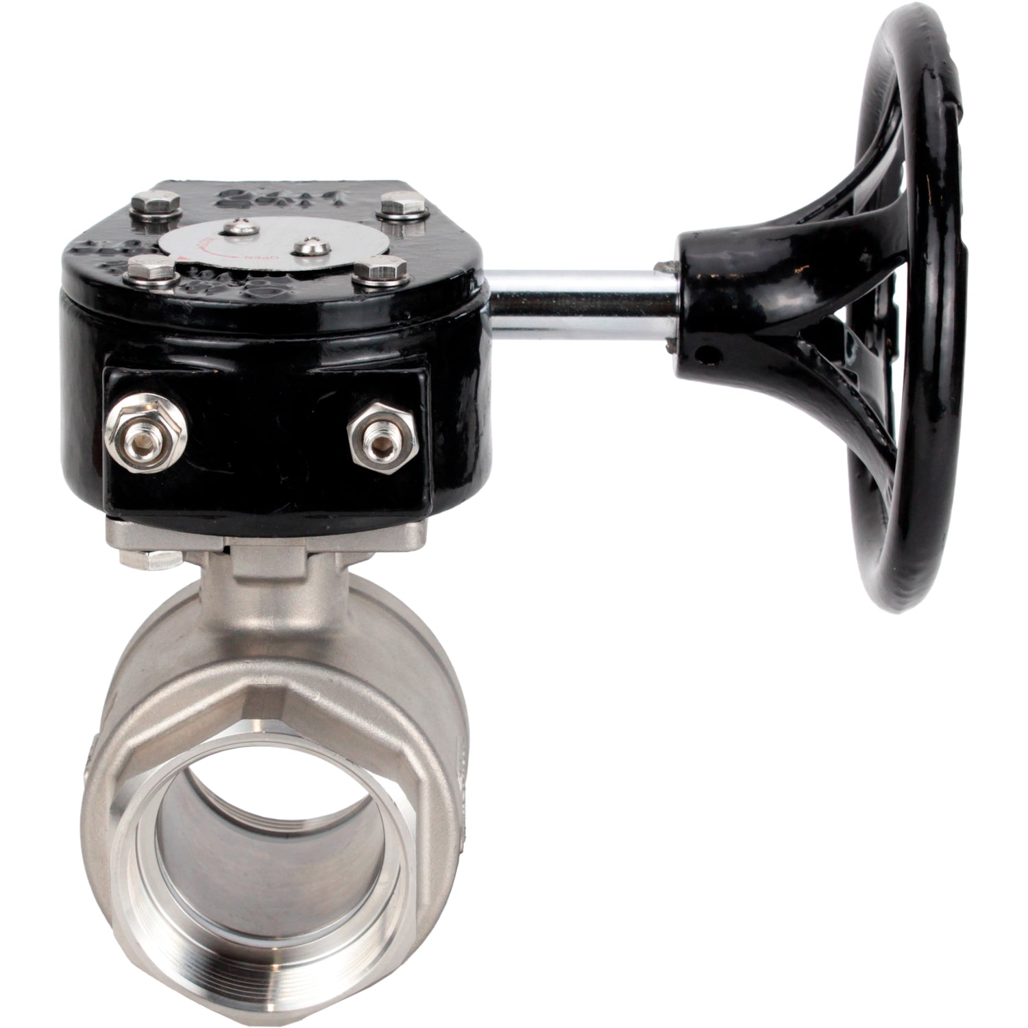 Válvula de bola de acero inoxidable Elephant kshmp316-elephant-rdn, material del cuerpo - acero inoxidable AISI 316, material de la bola - acero inoxidable AISI 316, sello - PTFE, operada por engranajes