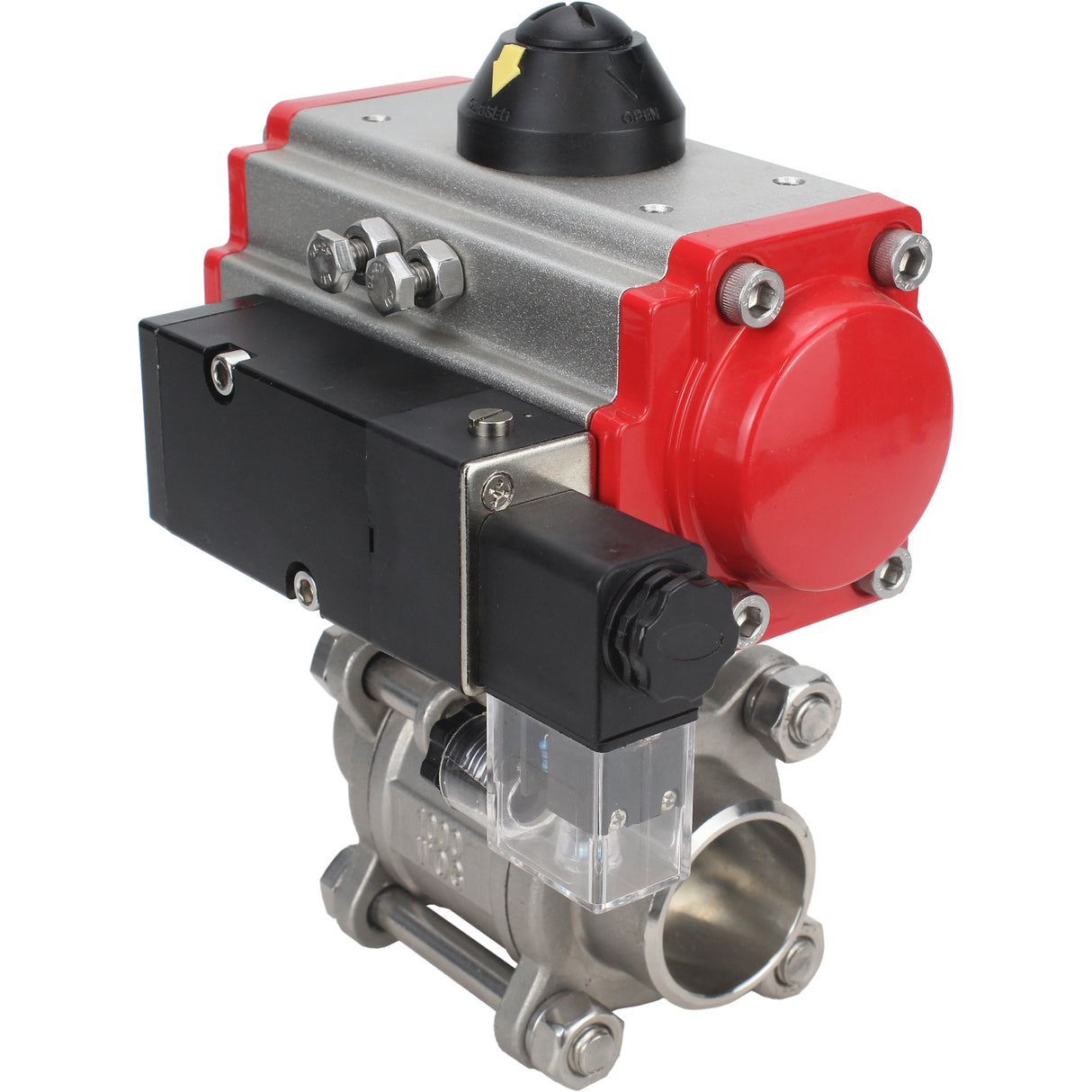 Válvula de bola de acero inoxidable Elephant kshpp-316200-da-4m310-24, material del cuerpo - acero inoxidable AISI 316, material de la bola - acero inoxidable AISI 316, sello - PTFE, actuador neumático operado