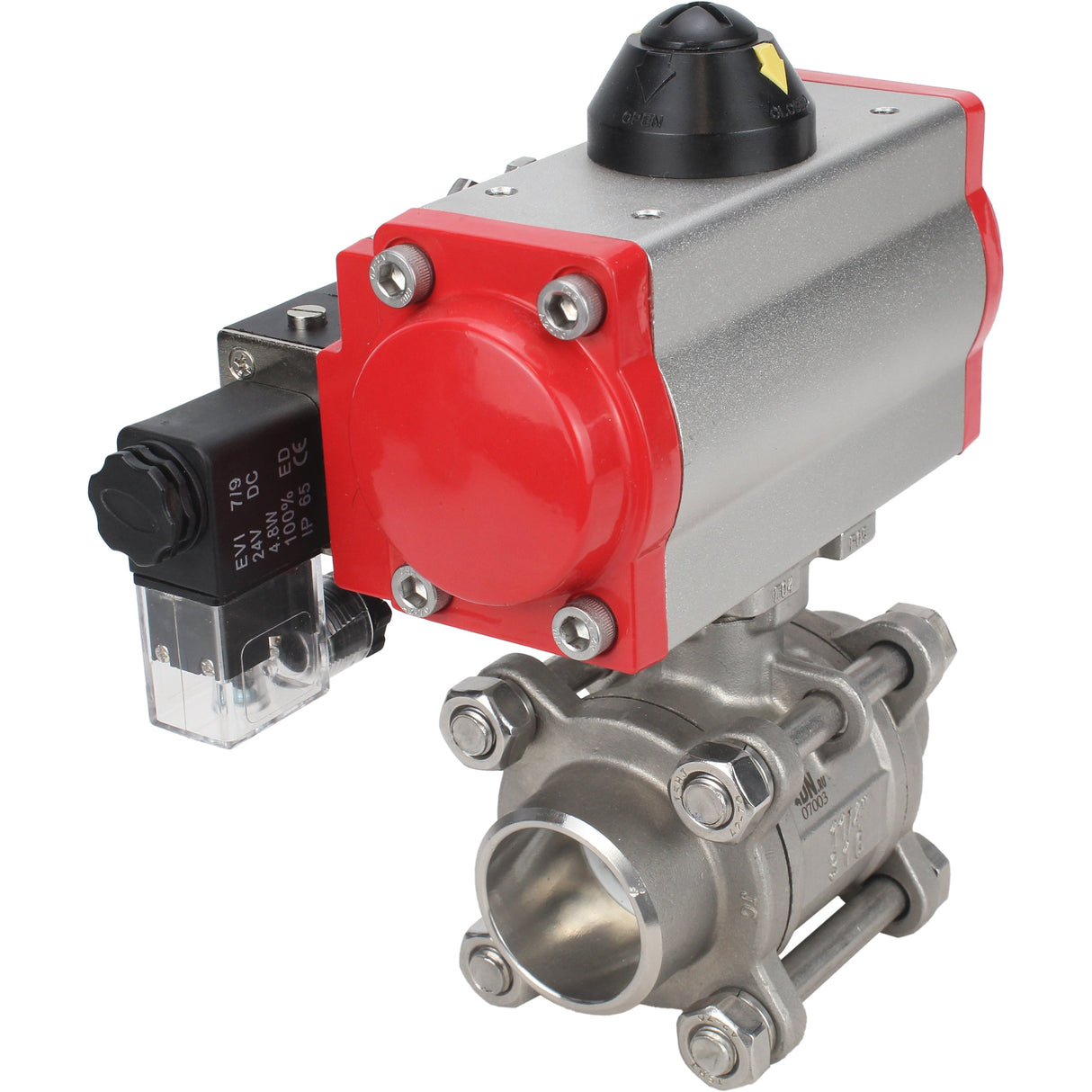 Válvula de bola de acero inoxidable Elephant kshpp-316200-da-4m310-110/220, material del cuerpo - acero inoxidable AISI 316, material de la bola - acero inoxidable AISI 316, sello - PTFE, actuador neumático operado