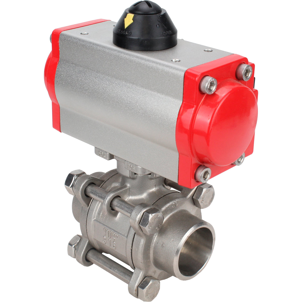 Válvula de bola de acero inoxidable Elephant kshpp-316200-sa-4m310-24, material del cuerpo - acero inoxidable AISI 316, material de la bola - acero inoxidable AISI 316, sello - PTFE, actuador neumático operado