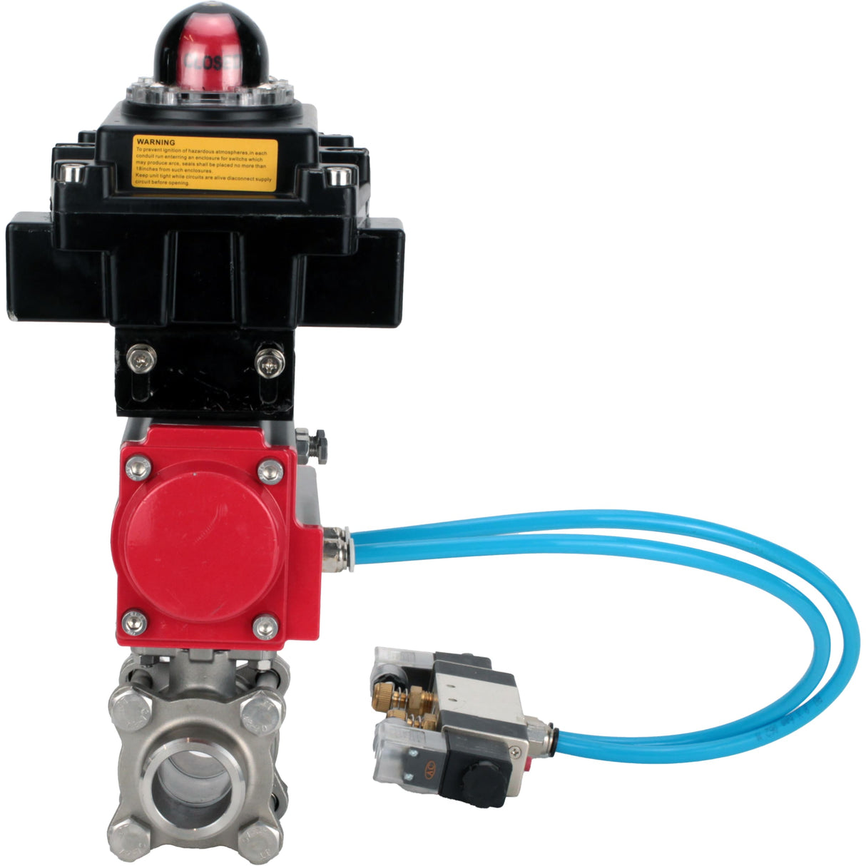 Vannes à boisseau sphérique Elephant BV3232P(3pc)-FP-W-ISO-H 16 bar/25, passage intégral à souder, acier inoxydable SS316, joint - PTFE, avec actionneur pneumatique double effet PA-DA, avec distributeur pneumatique 4V320-08 220V, avec BKV APL-410N EX