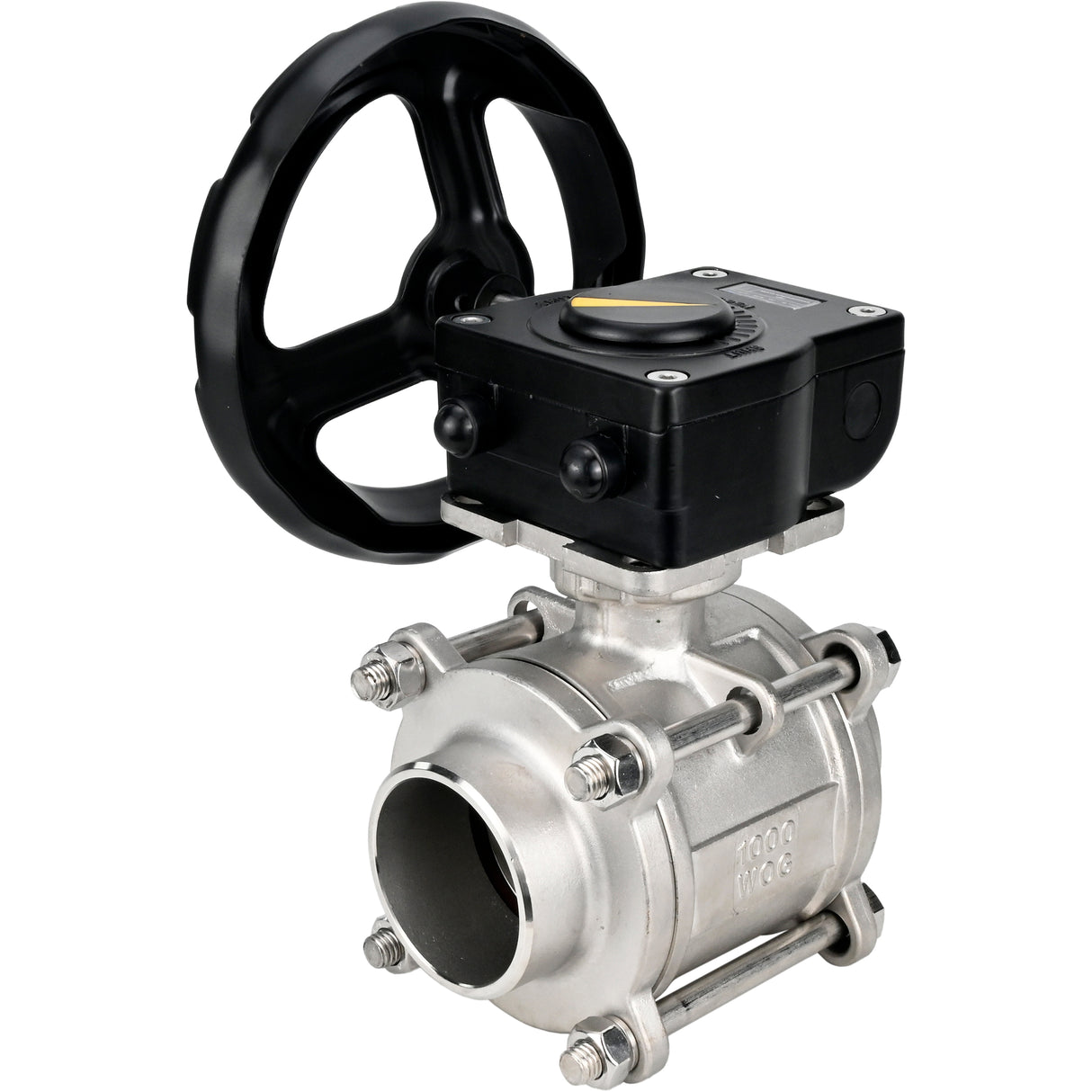 Válvula de bola de acero inoxidable Elephant kshpp-316200-iso_ham, material del cuerpo - acero inoxidable AISI 316, material de la bola - acero inoxidable AISI 316, sello - PTFE, operado por manija