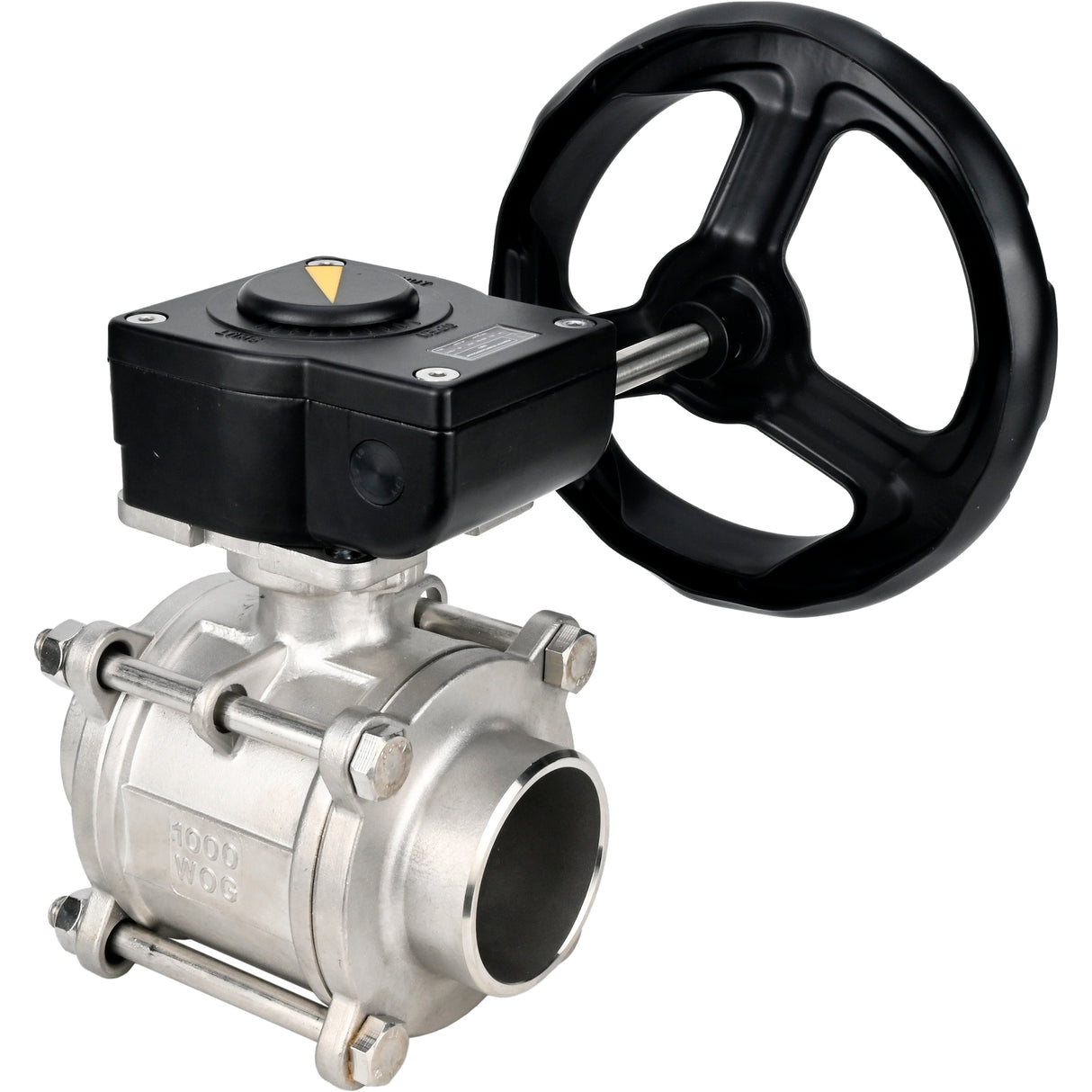 Válvula de bola de acero inoxidable Elephant kshpp-316200-iso_ham, material del cuerpo - acero inoxidable AISI 316, material de la bola - acero inoxidable AISI 316, sello - PTFE, operado por manija