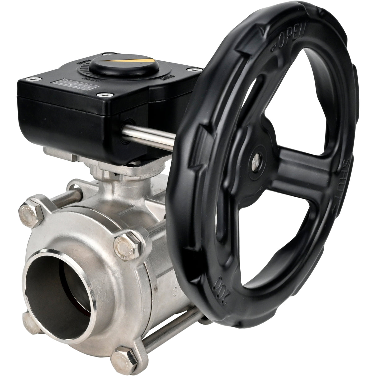 Válvula de bola de acero inoxidable Elephant kshpp-316200-iso_ham, material del cuerpo - acero inoxidable AISI 316, material de la bola - acero inoxidable AISI 316, sello - PTFE, operado por manija