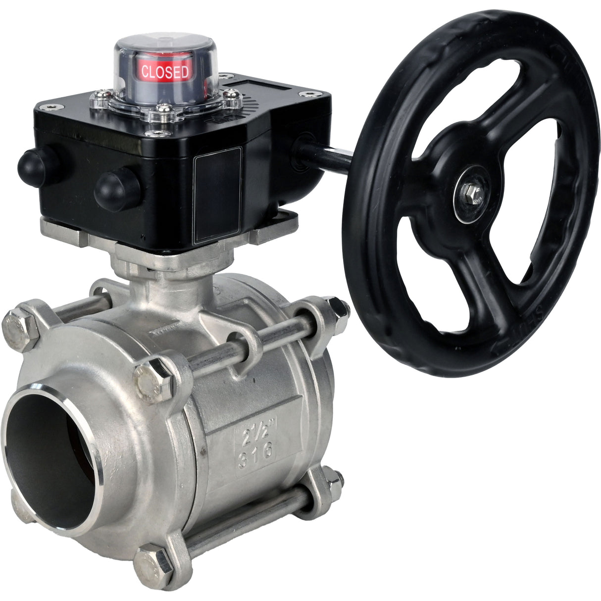 Válvula de bola de acero inoxidable Elephant kshpp-316200-iso_hgb, material del cuerpo - acero inoxidable AISI 316, material de la bola - acero inoxidable AISI 316, sello - PTFE, operado por manija