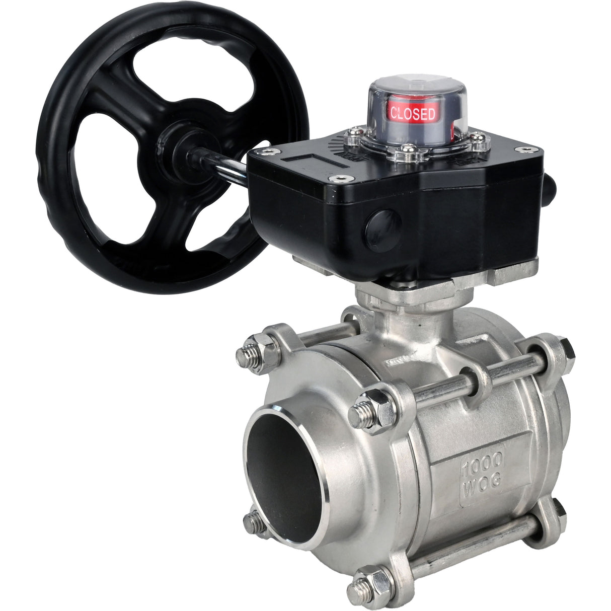 Válvula de bola de acero inoxidable Elephant kshpp-316200-iso_hgb, material del cuerpo - acero inoxidable AISI 316, material de la bola - acero inoxidable AISI 316, sello - PTFE, operado por manija